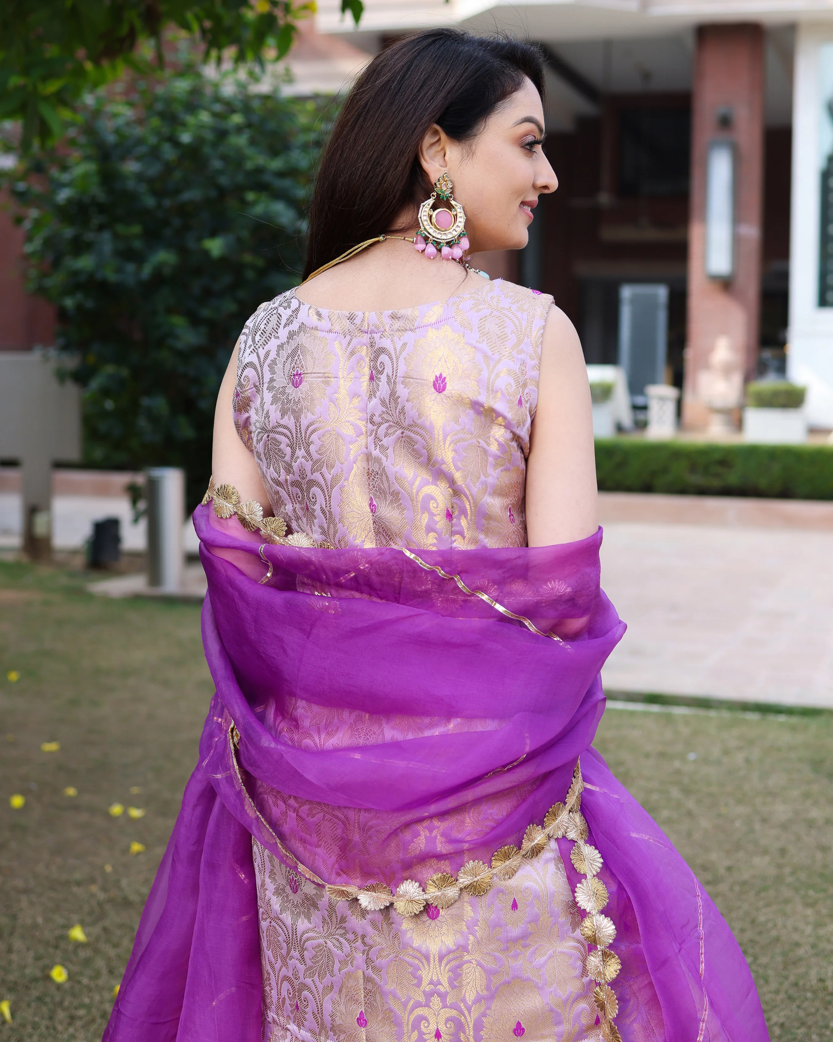 Crushed Purple Brocade Sharara Set - Image 7
