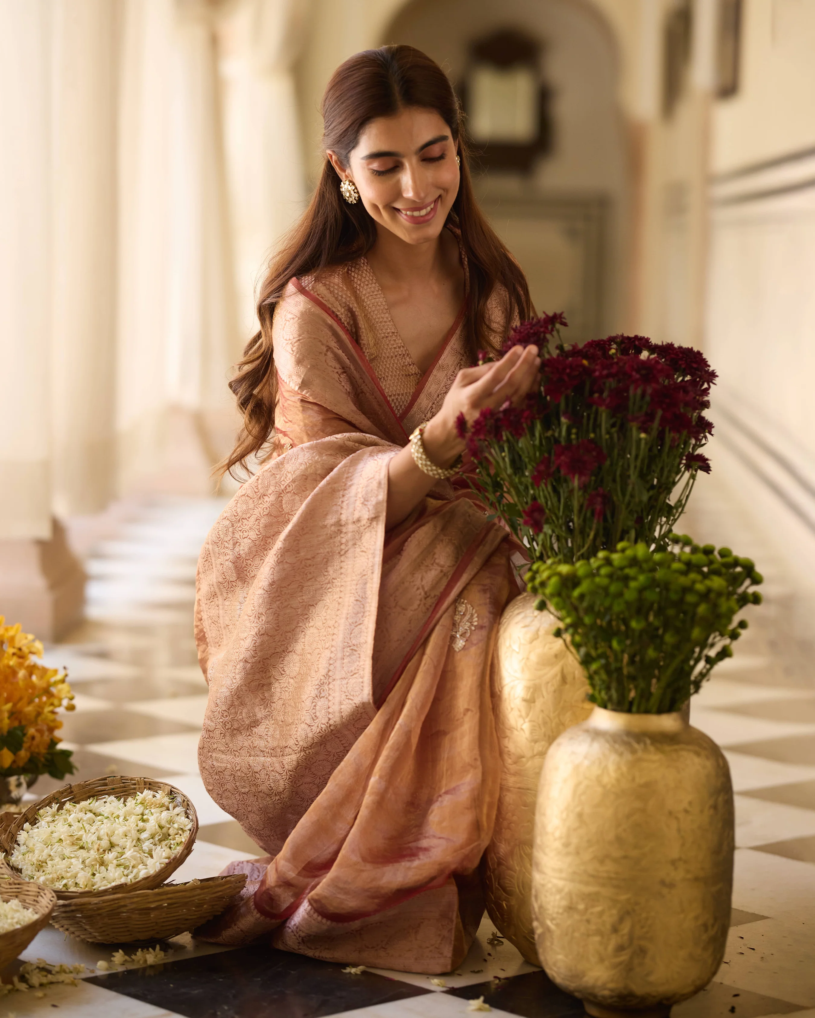 Damini Rust Orange Handcrafted Tissue Saree - Image 4