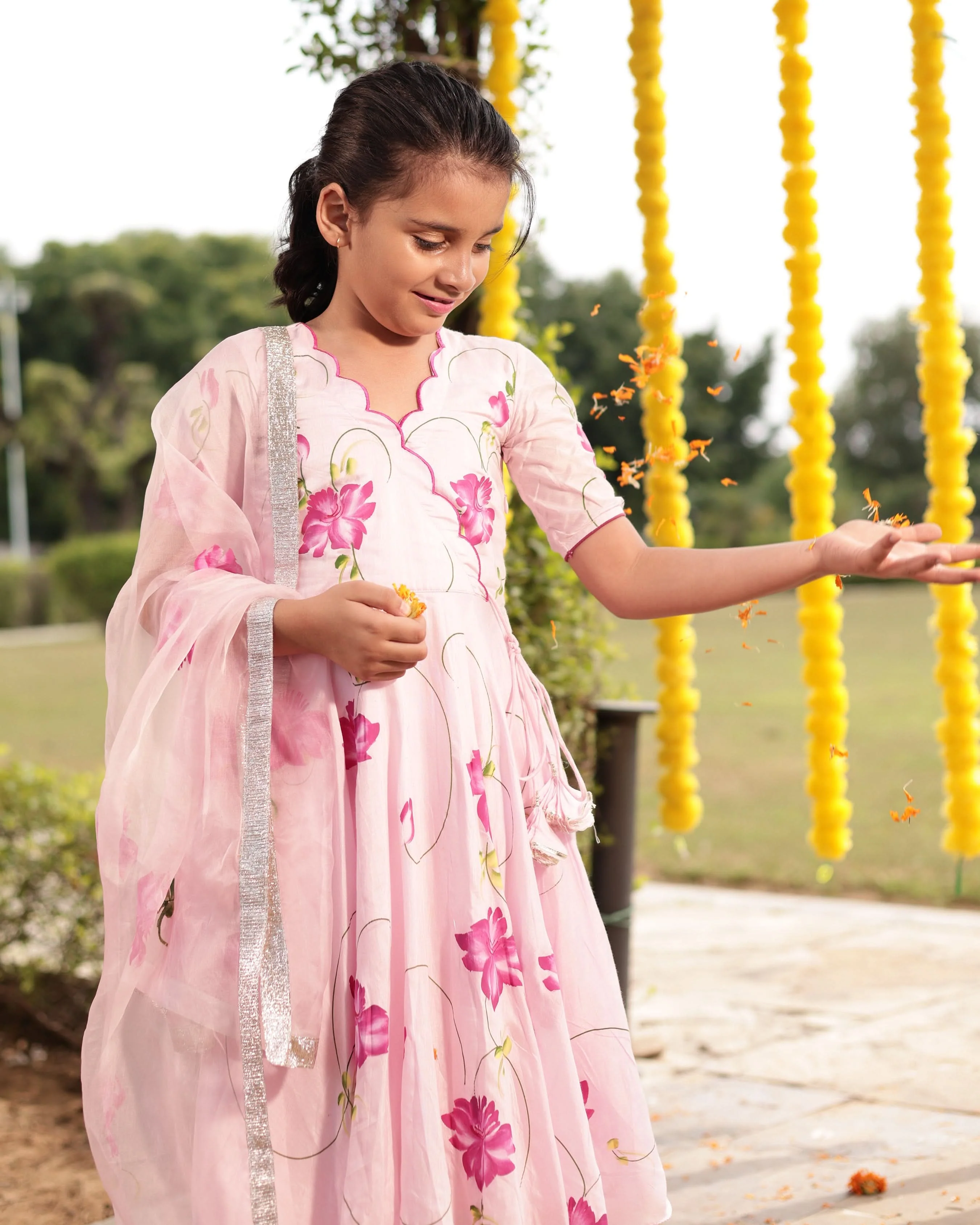 Dandelion Pink Muslin Silk Handcrafted Suit Set - Image 3