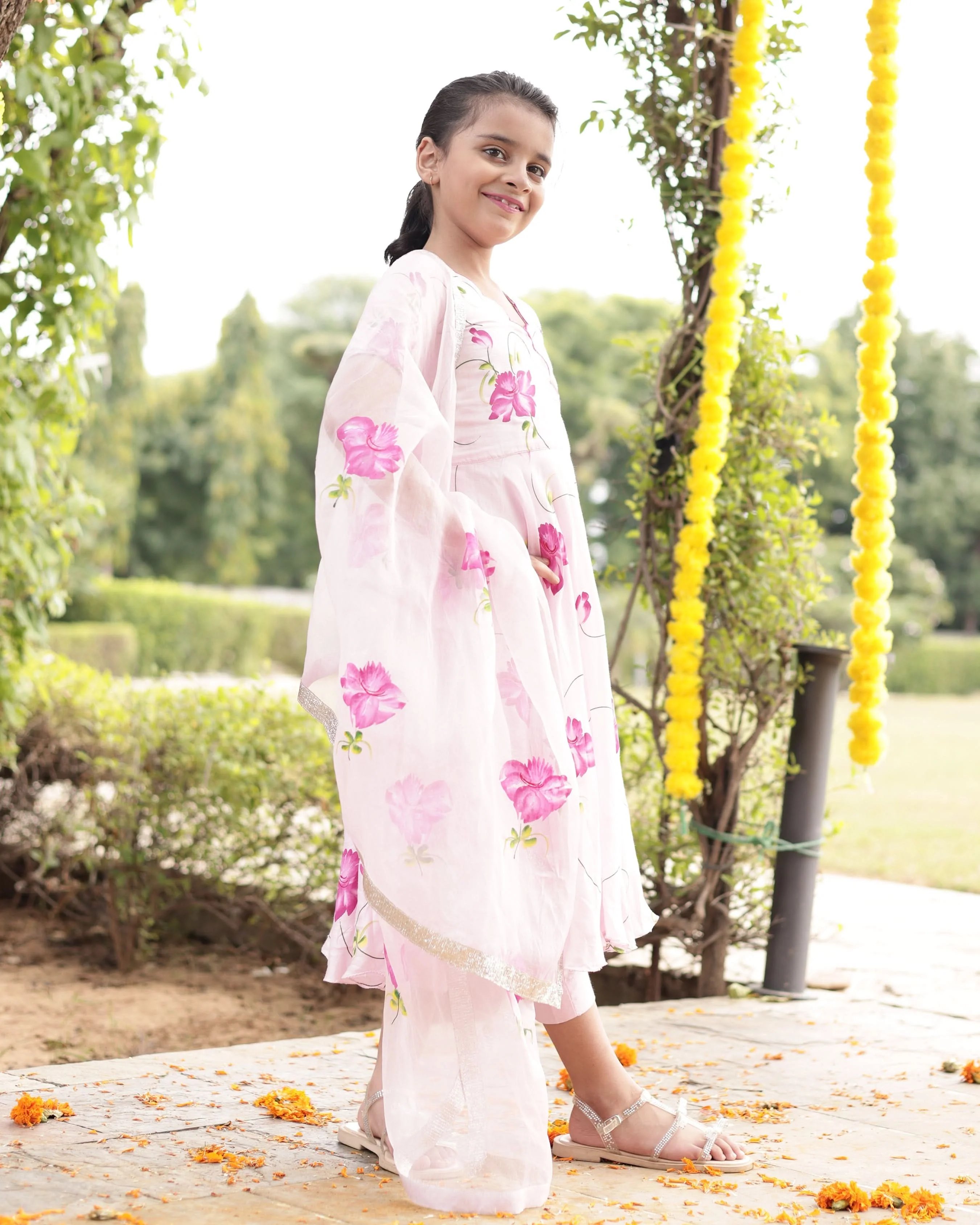 Dandelion Pink Muslin Silk Handcrafted Suit Set - Image 4
