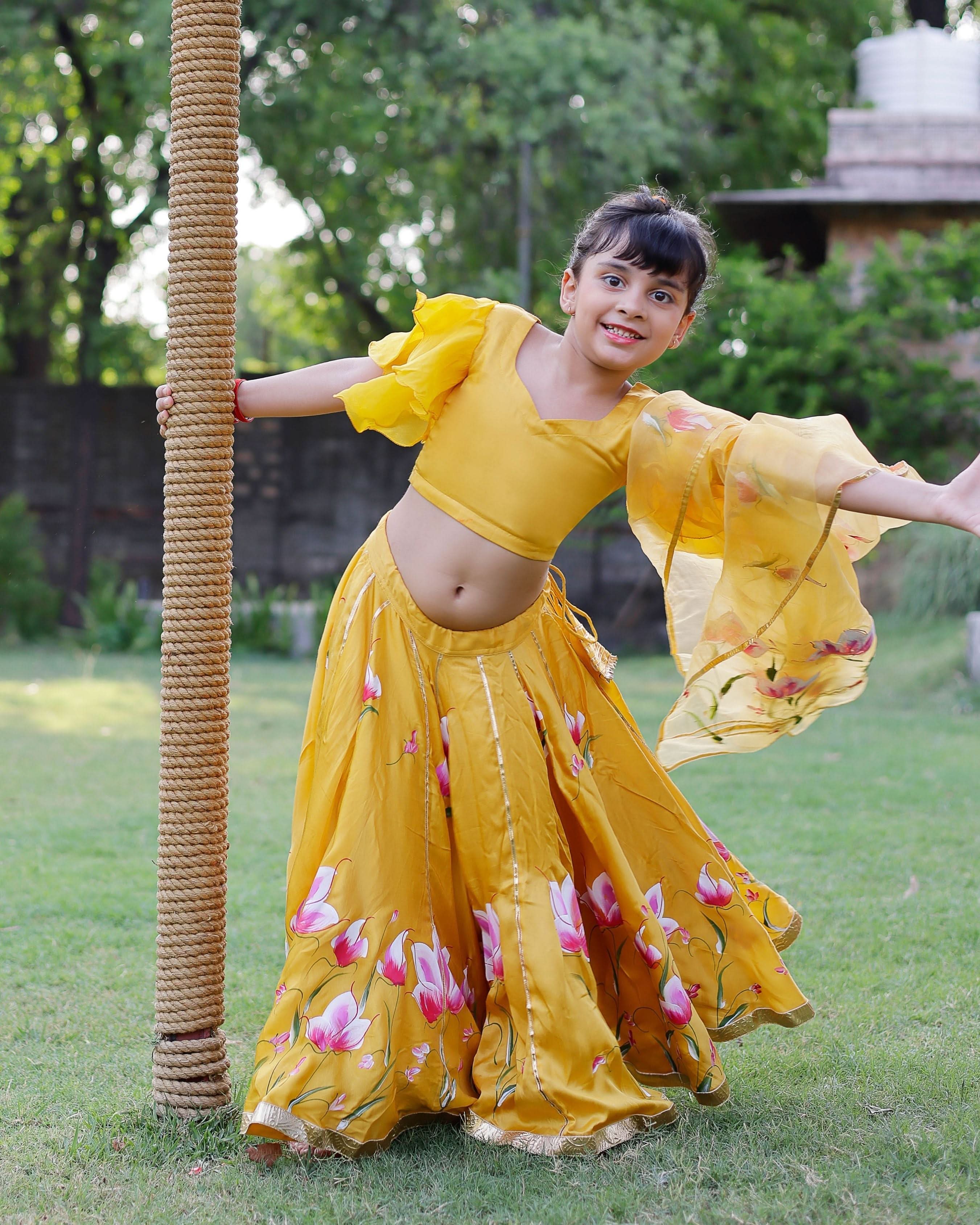 Daria Satin Handpainted Lehenga Set - Image 3