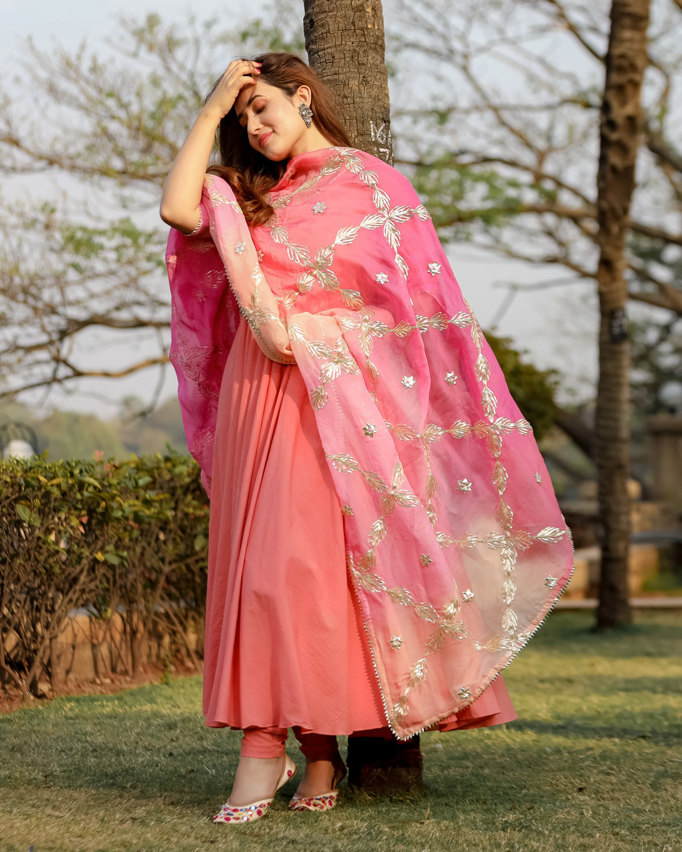 Dazzle Peach Gotapatti Suit Set