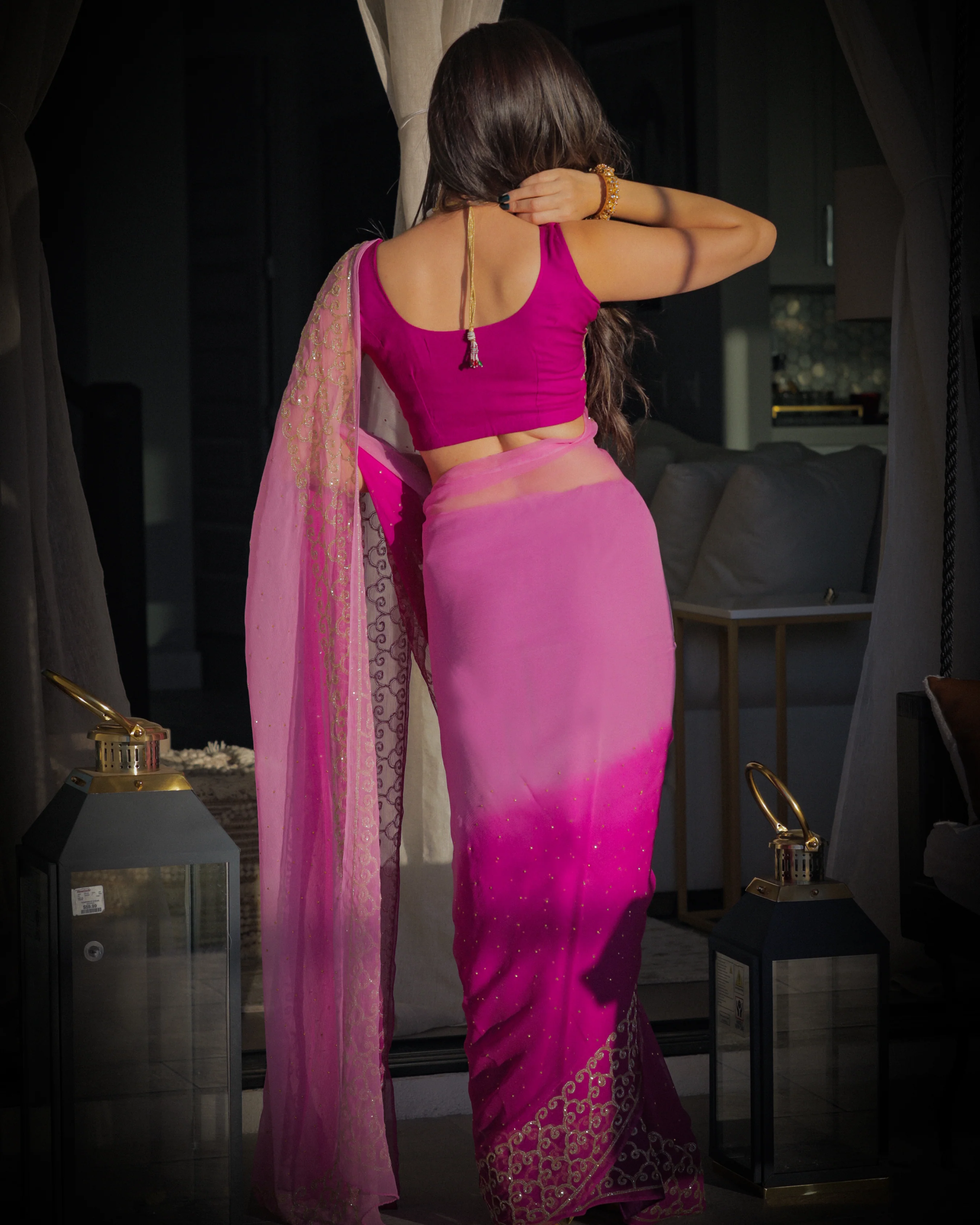Deep Lavender Pure Chiffon Saree - Image 3