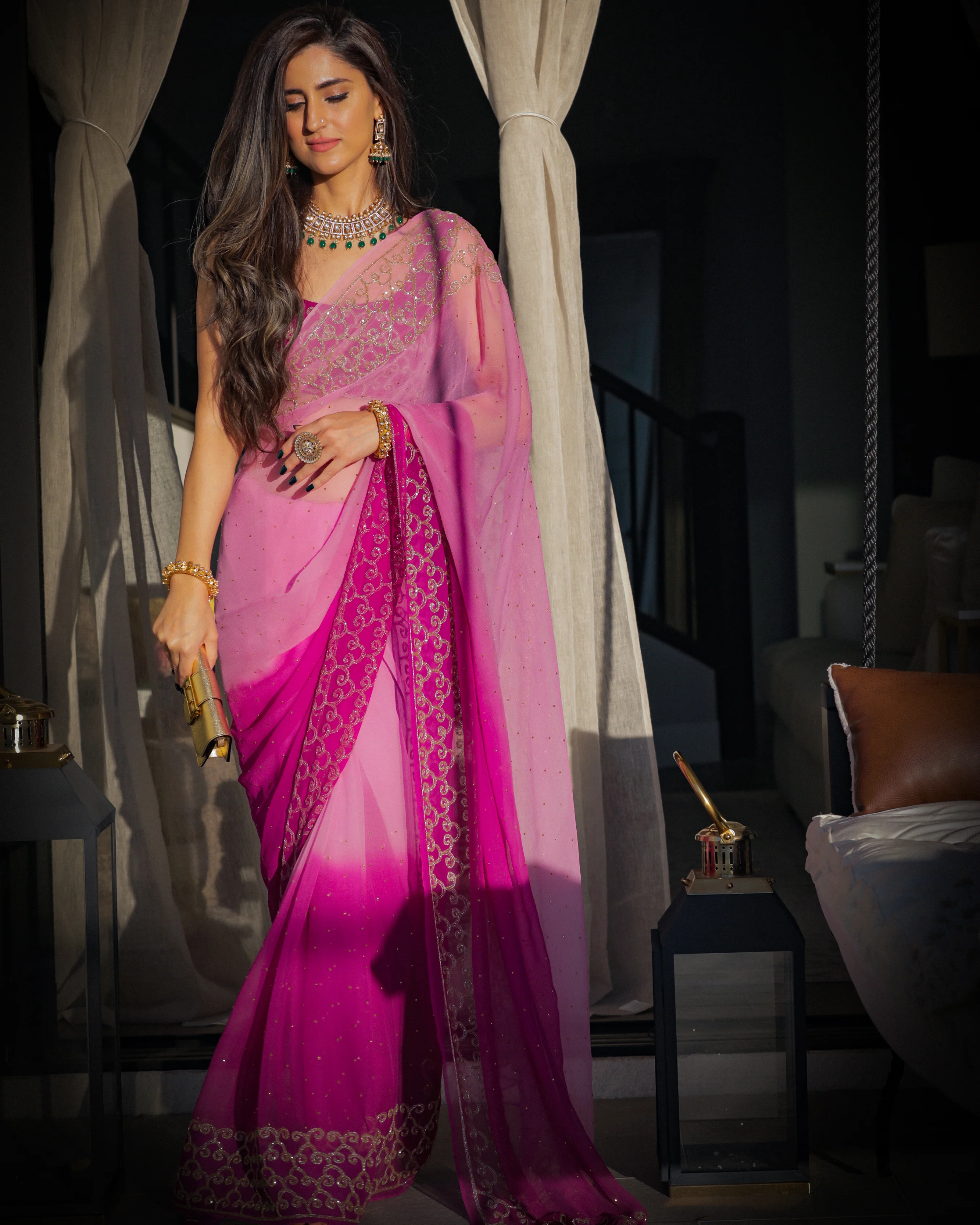 Deep Lavender Pure Chiffon Saree - Image 5