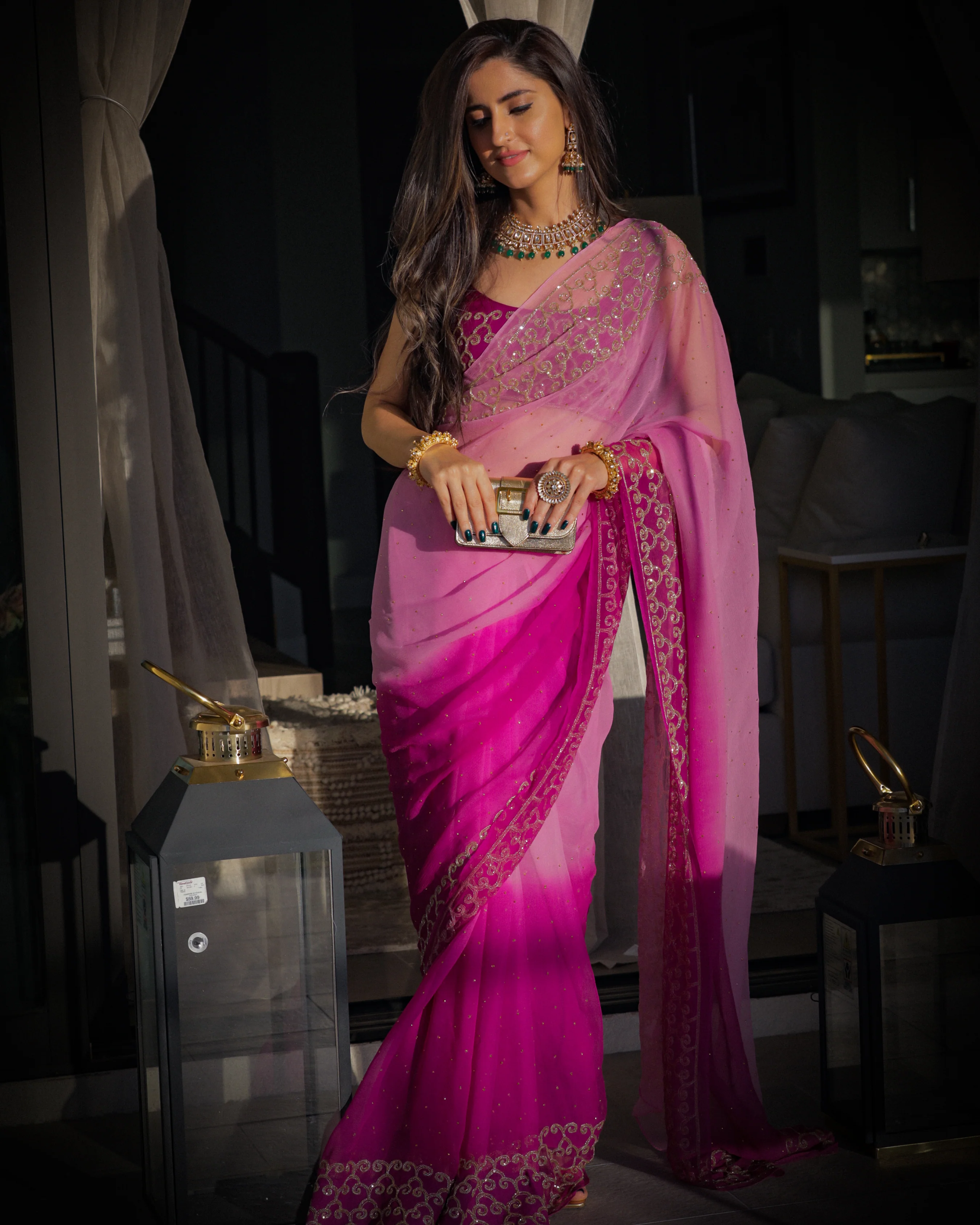 Deep Lavender Pure Chiffon Saree - Image 7