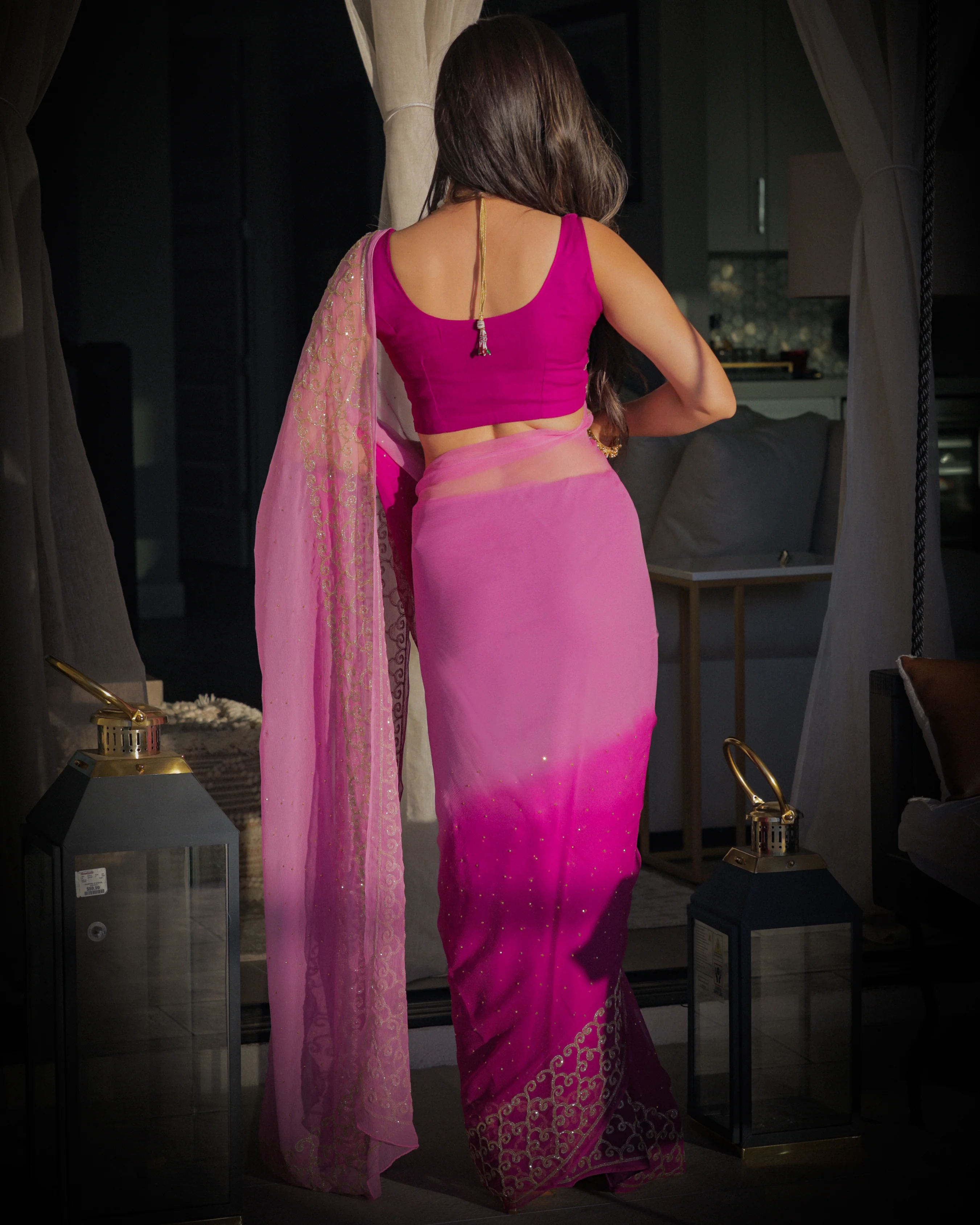 Deep Lavender Pure Chiffon Saree - Image 9