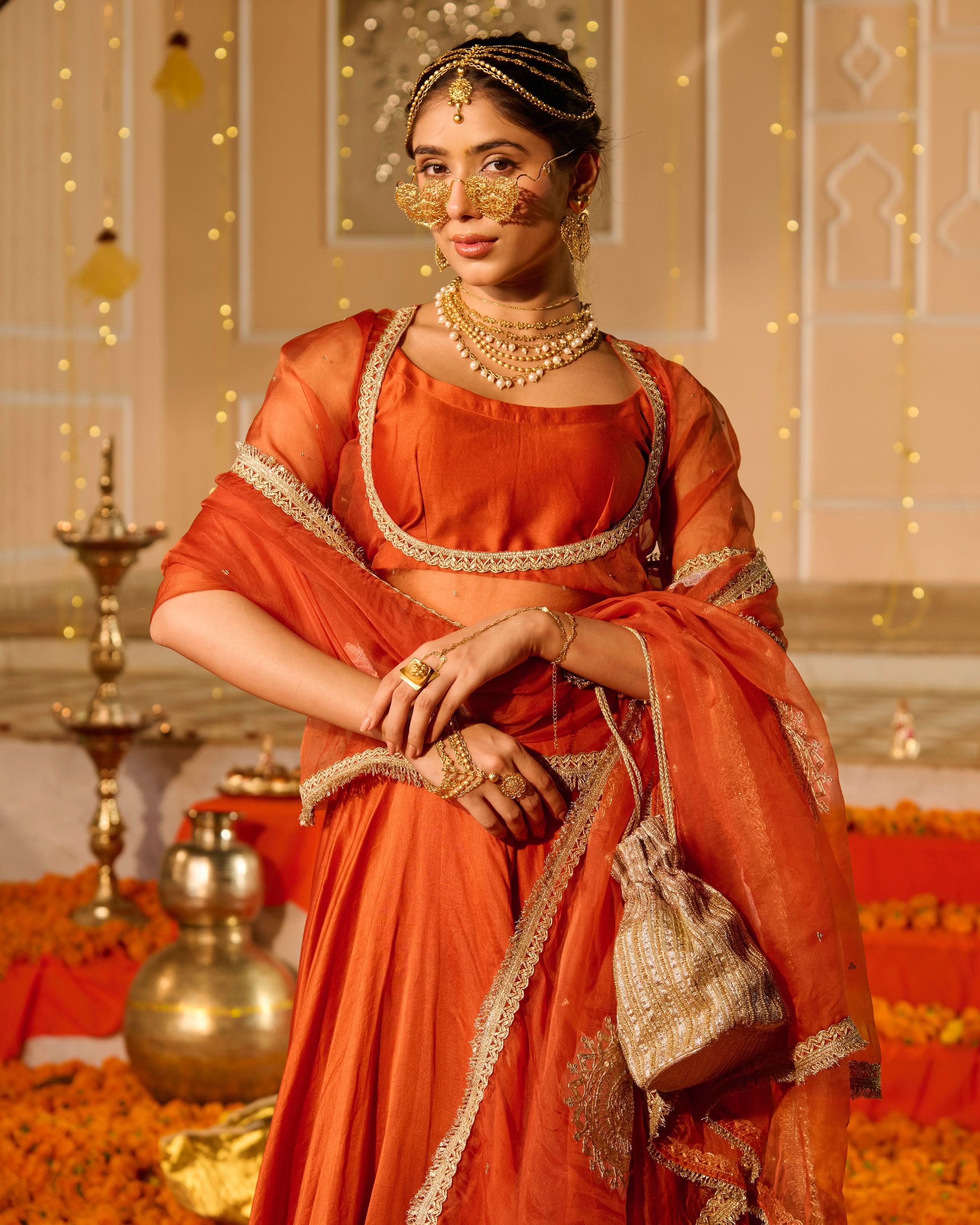 Deepa Orange Solid Chanderi Lehenga Set - Image 5