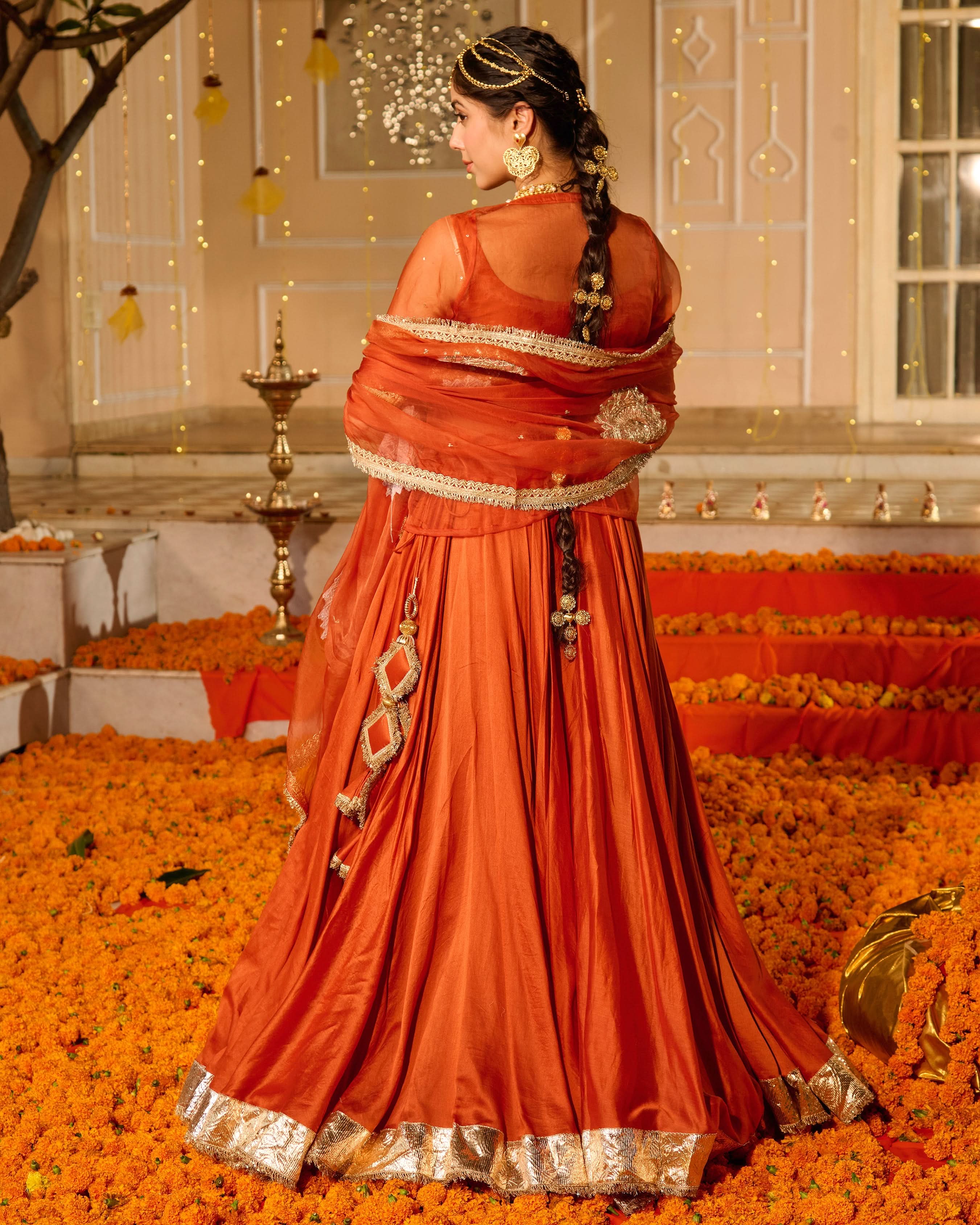 Deepa Orange Solid Chanderi Lehenga Set - Image 7