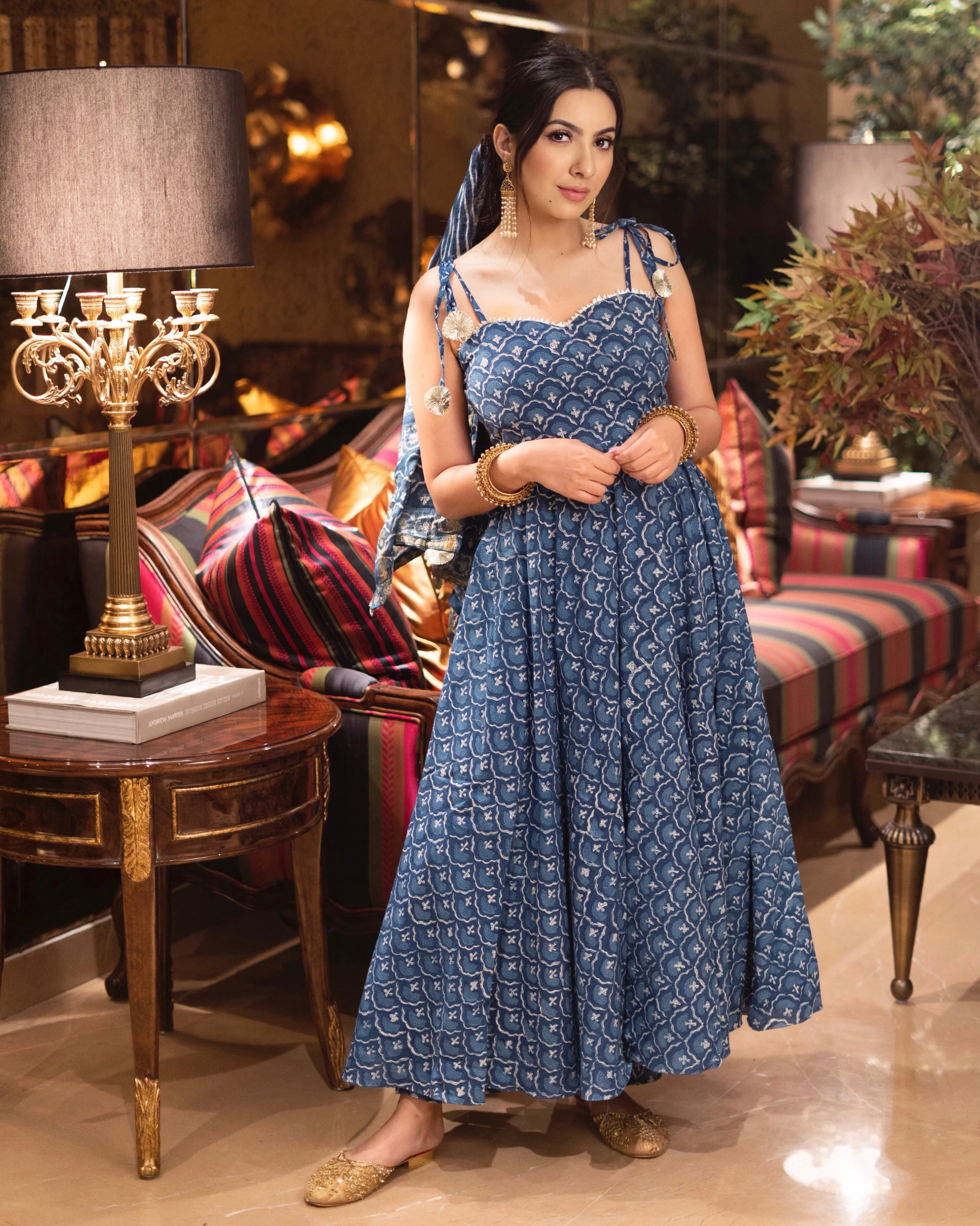 Denim Blue Handblock Suit Set - Image 3