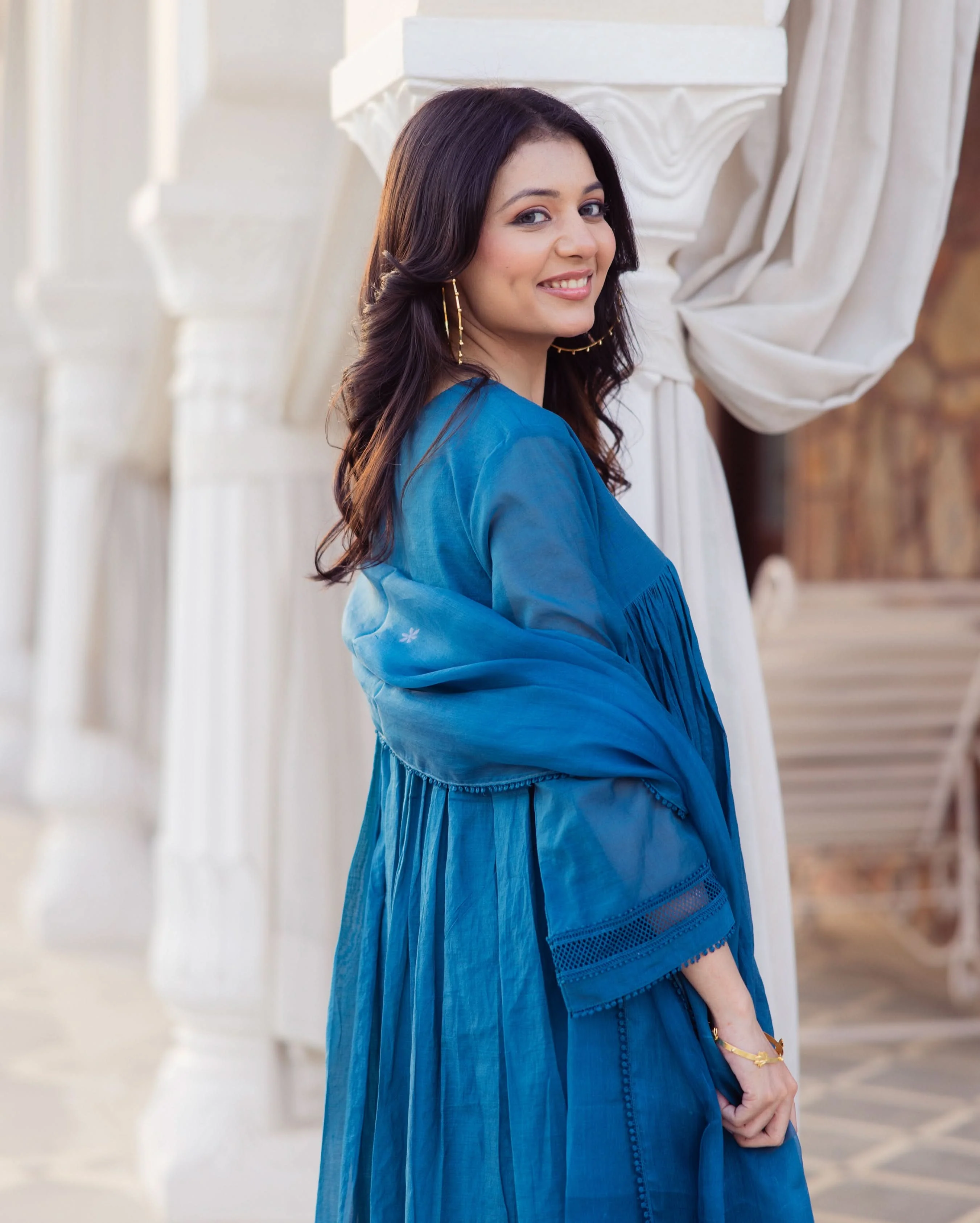 Desi Blue Embroidered Chanderi Suit Set - Image 6