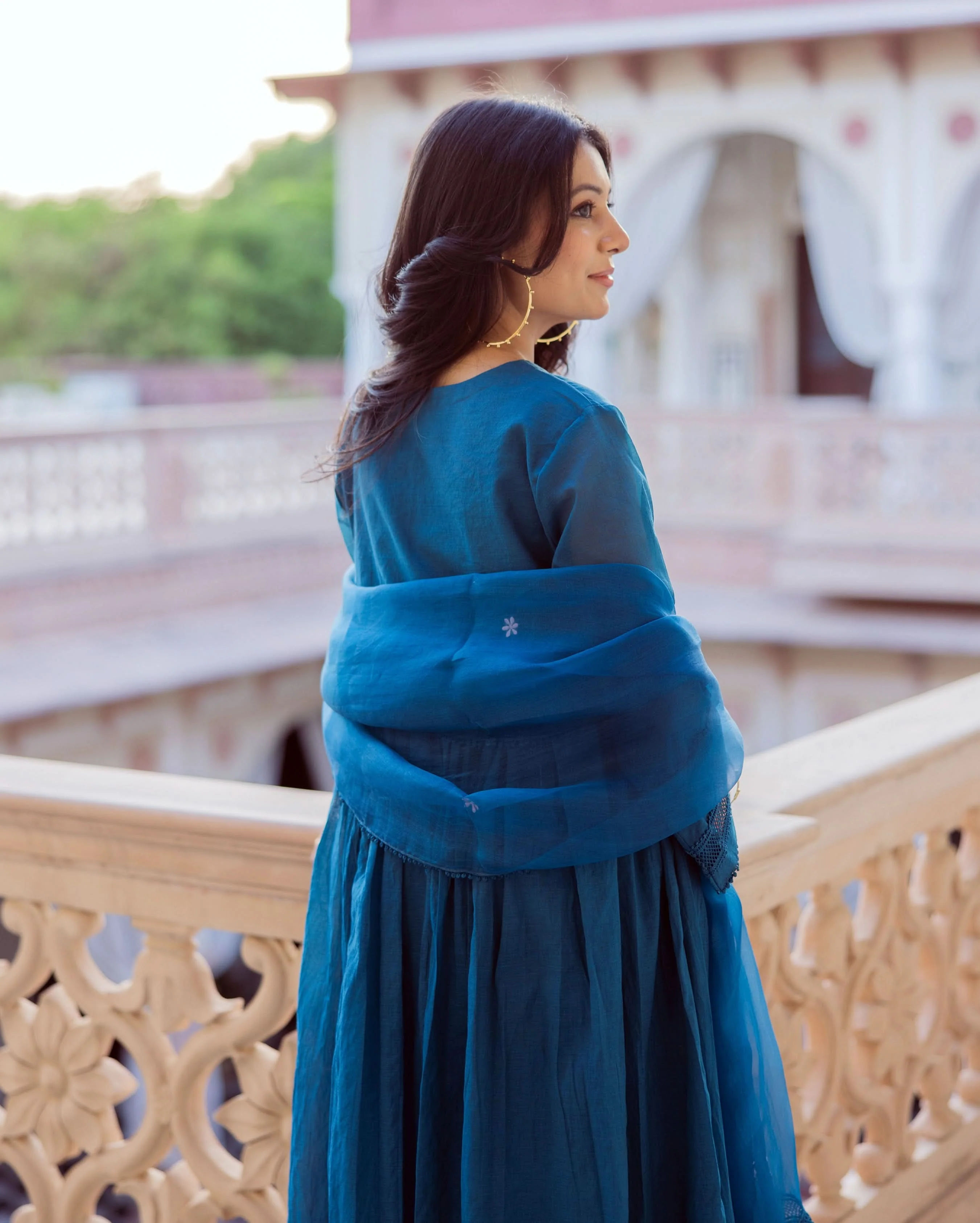 Desi Blue Embroidered Chanderi Suit Set - Image 7