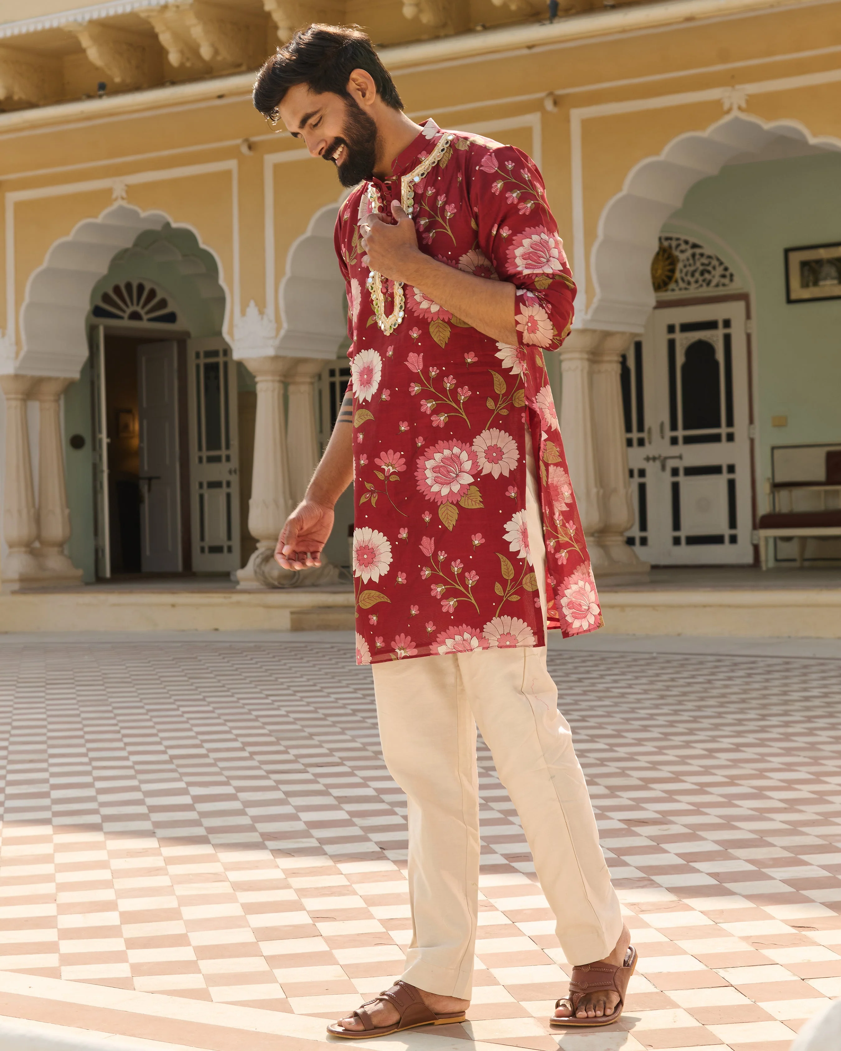 Dev Maroon Printed Chanderi Kurta - Image 6