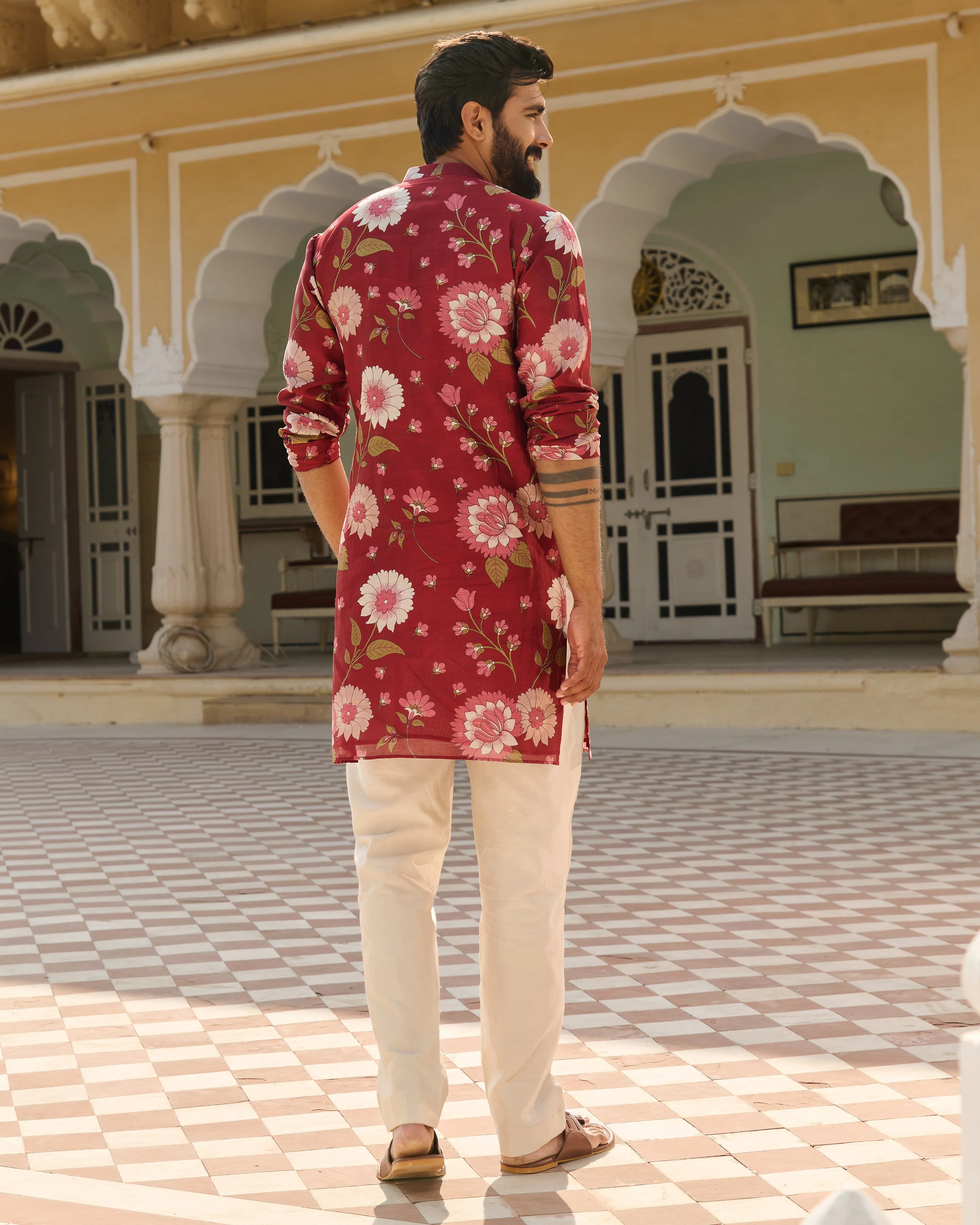 Dev Maroon Printed Chanderi Kurta - Image 8