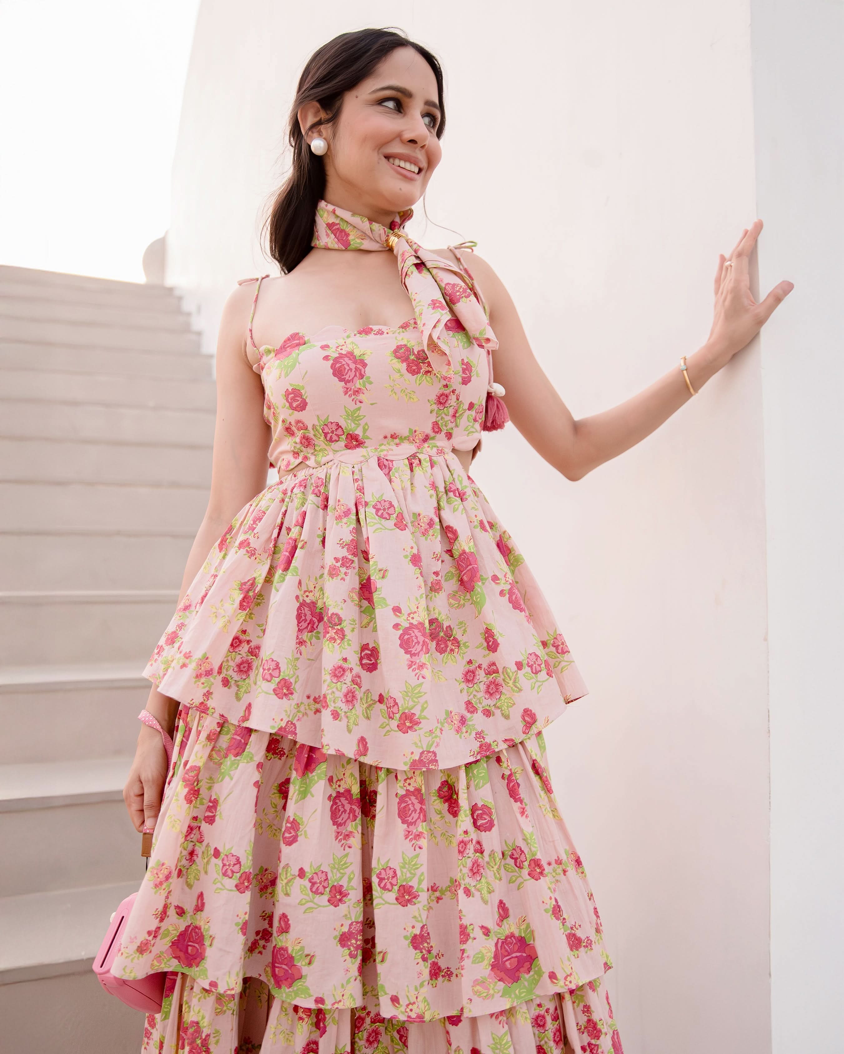 Diona Peach Printed Cotton Dress - Image 3