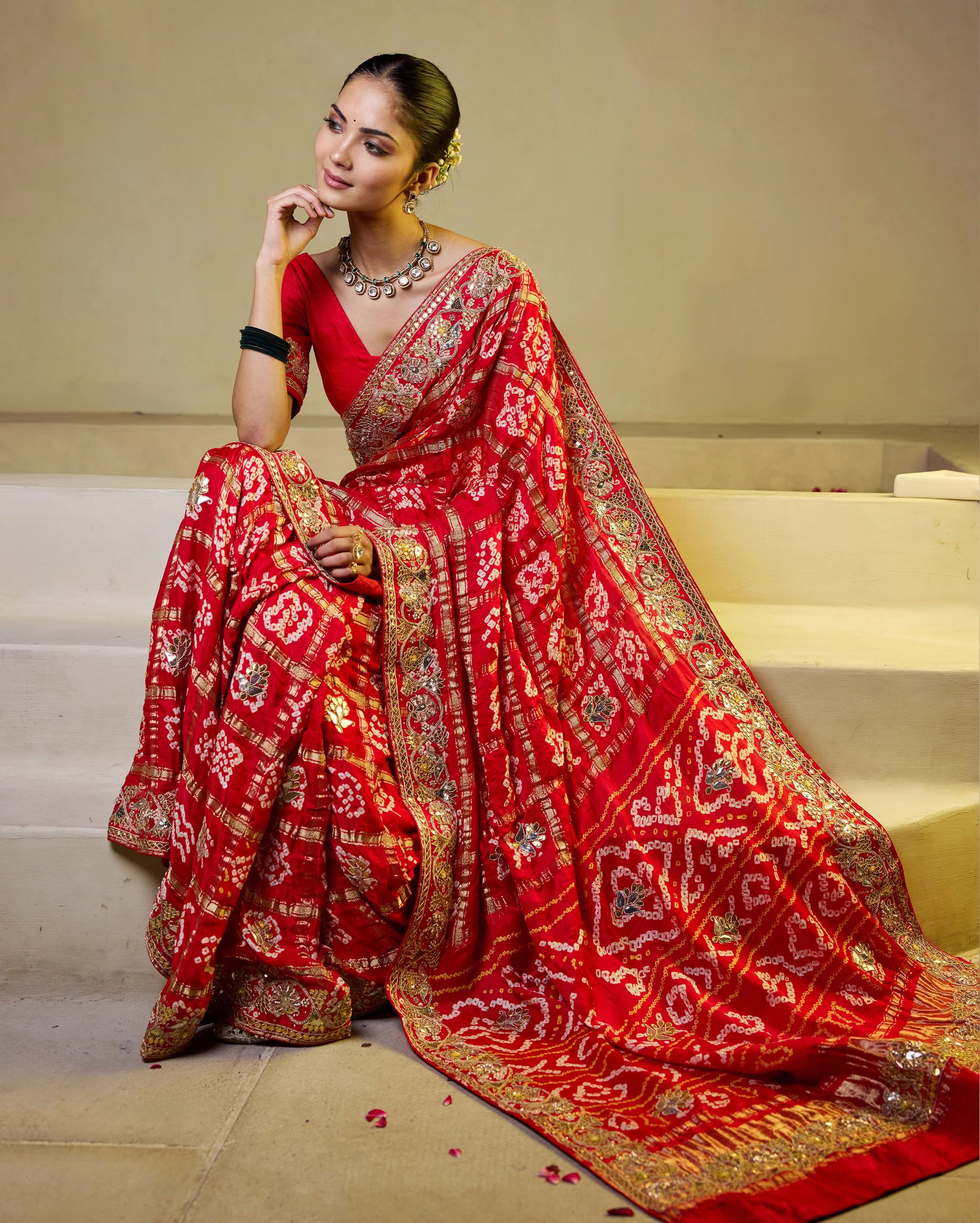 Divine Red Silk Bandhani Saree - Image 2