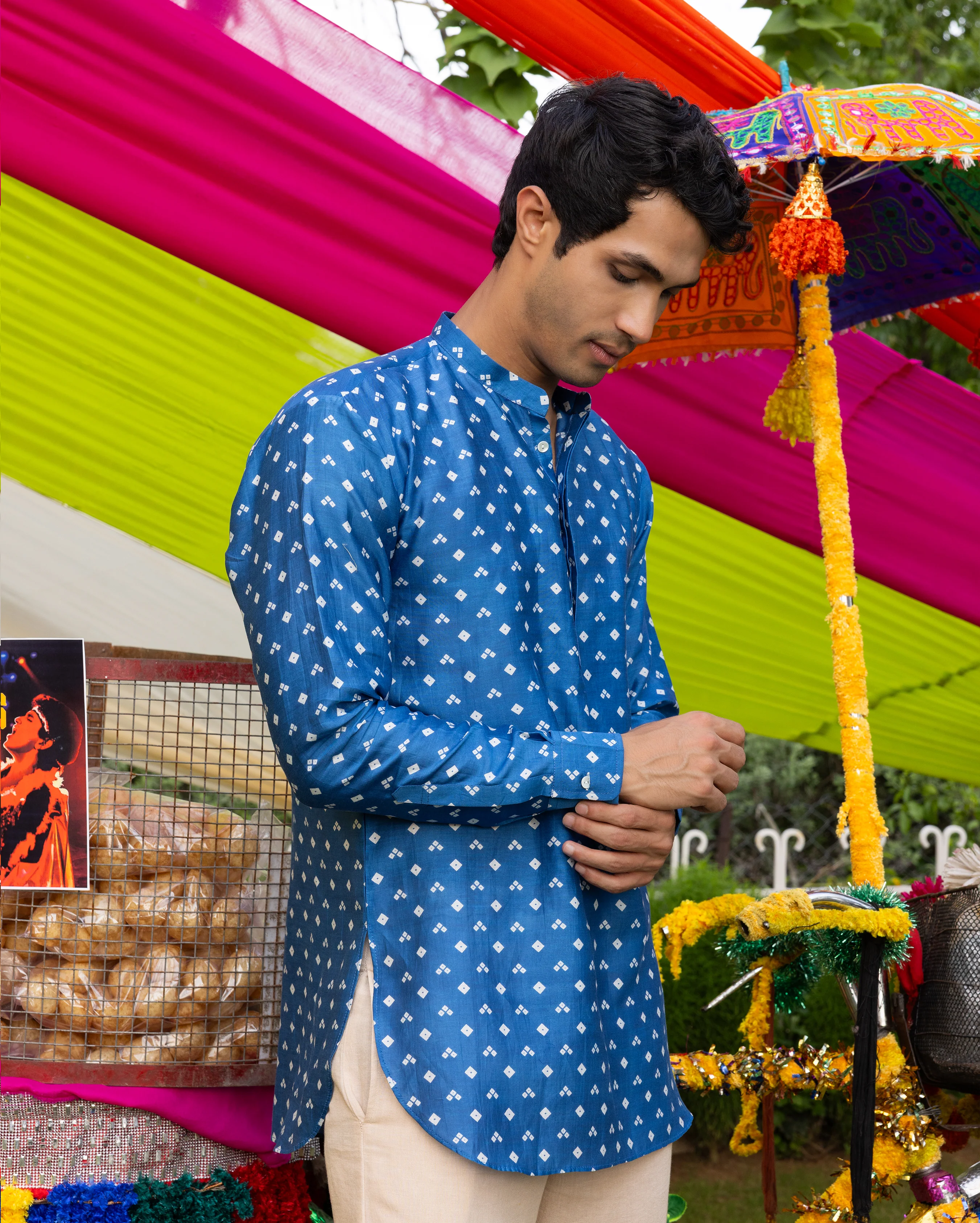 Divit Blue Bandhani Chanderi Kurta - Image 2