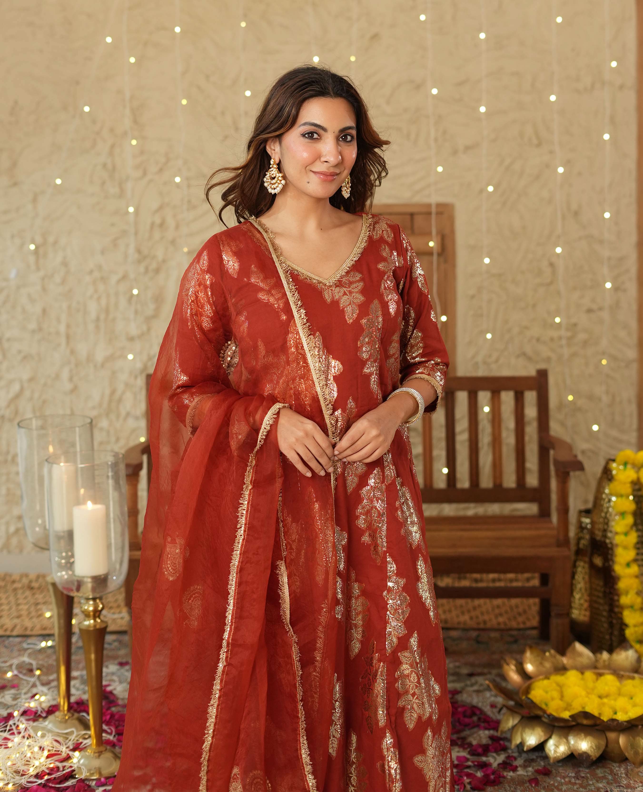 Diya Orange Jacquard Suit Set - Image 5