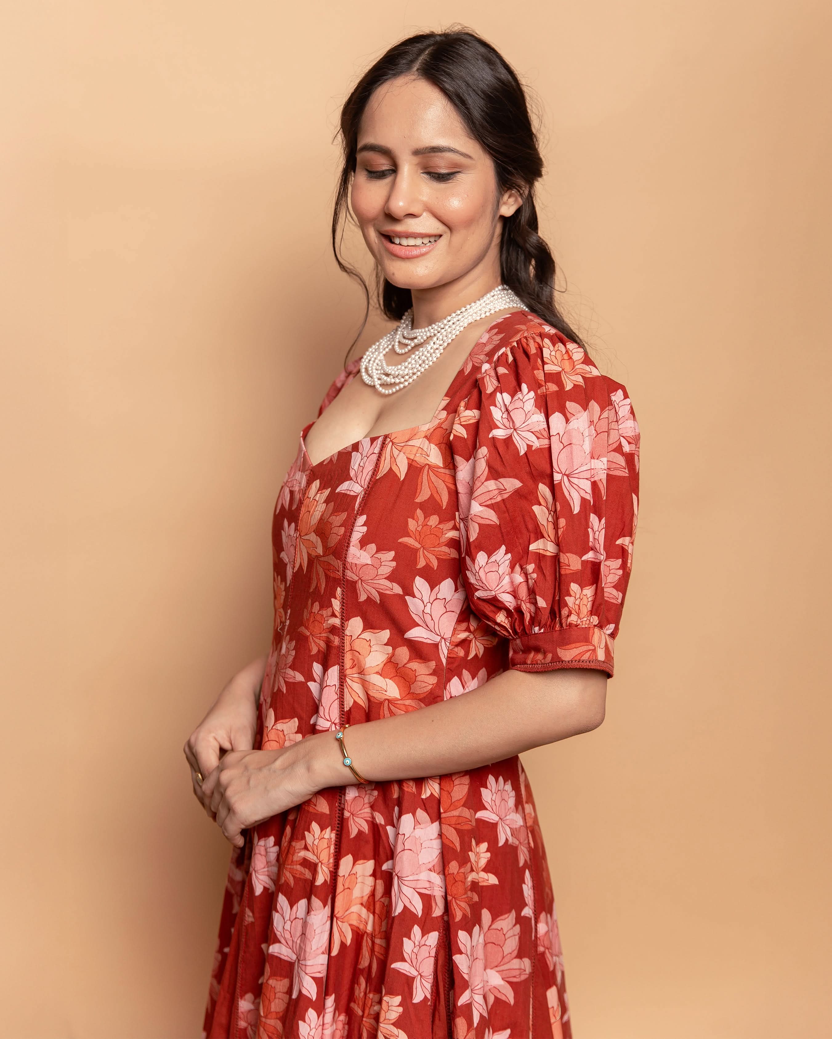 Dusty Fern Rust Orange Cotton Printed Dress - Image 7