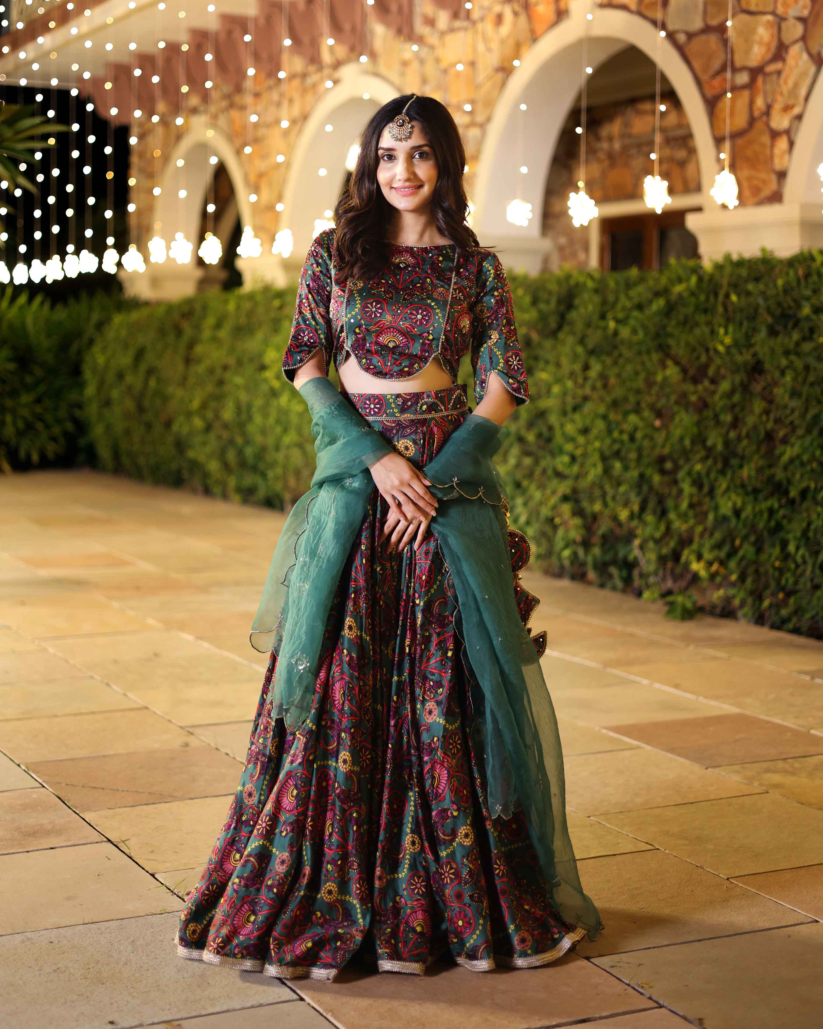 Elegance In Bloom Green Printed Silk Lehenga Set - Image 3