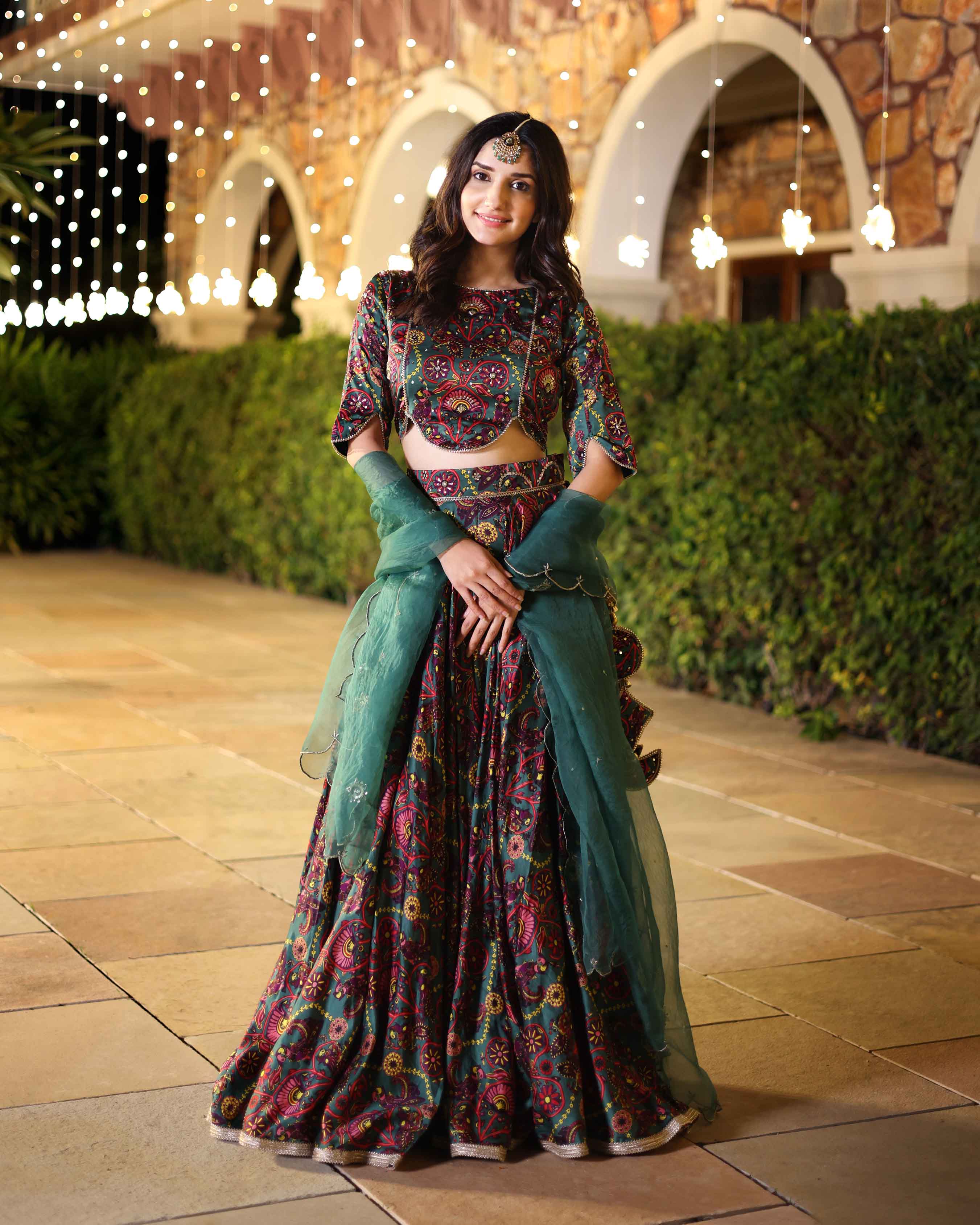 Elegance In Bloom Green Printed Silk Lehenga Set - Image 4