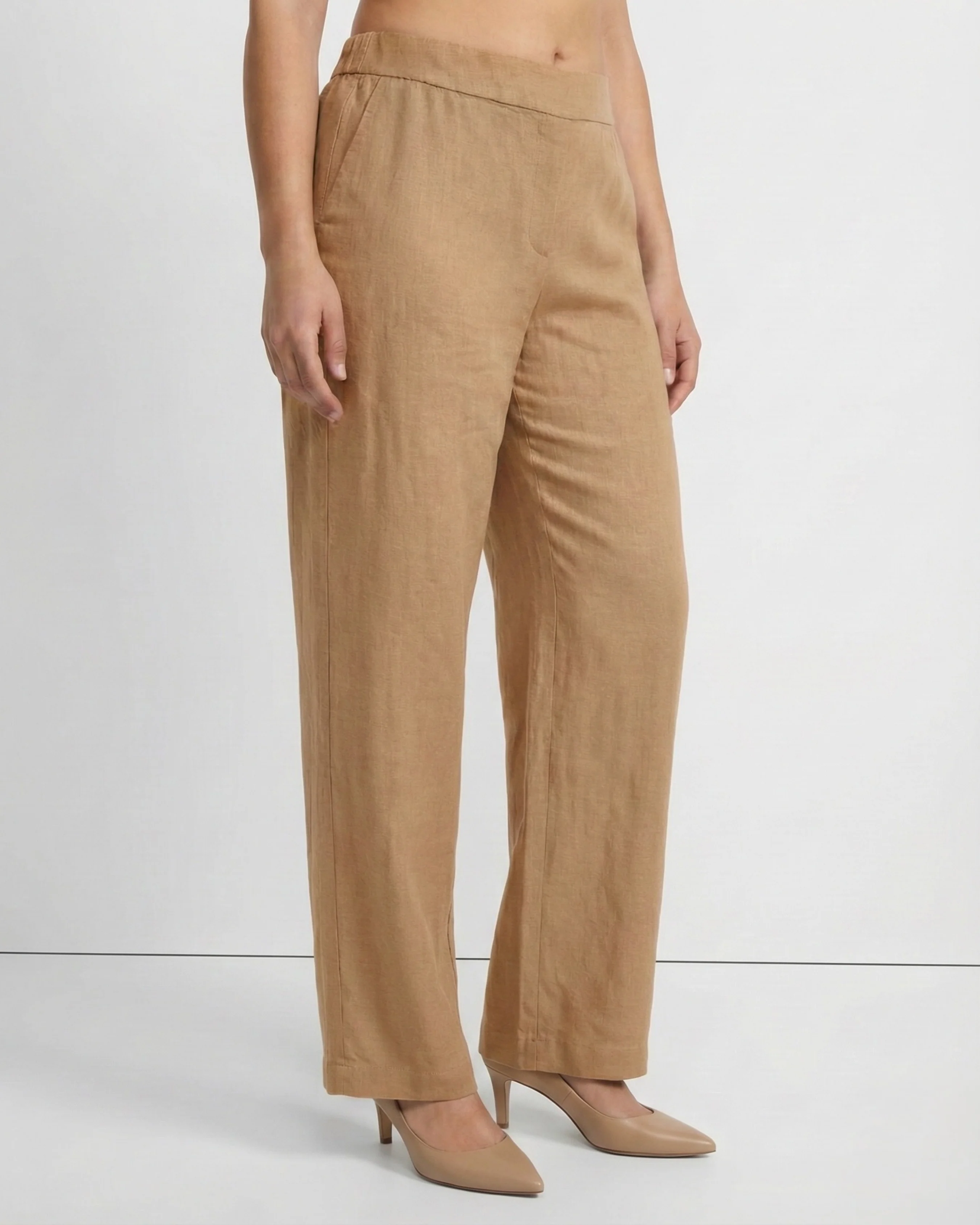 Elena Light Creamish Brown Linen Straight Pants