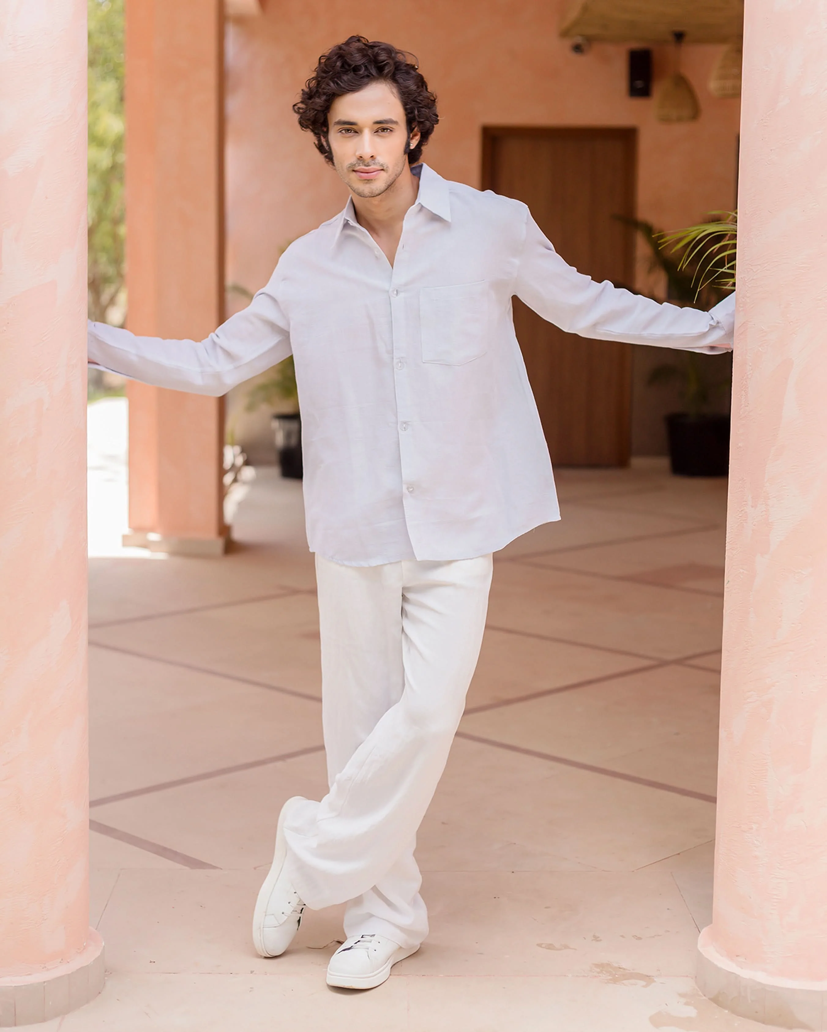Elodie Blue Linen Solid Shirt - Image 2