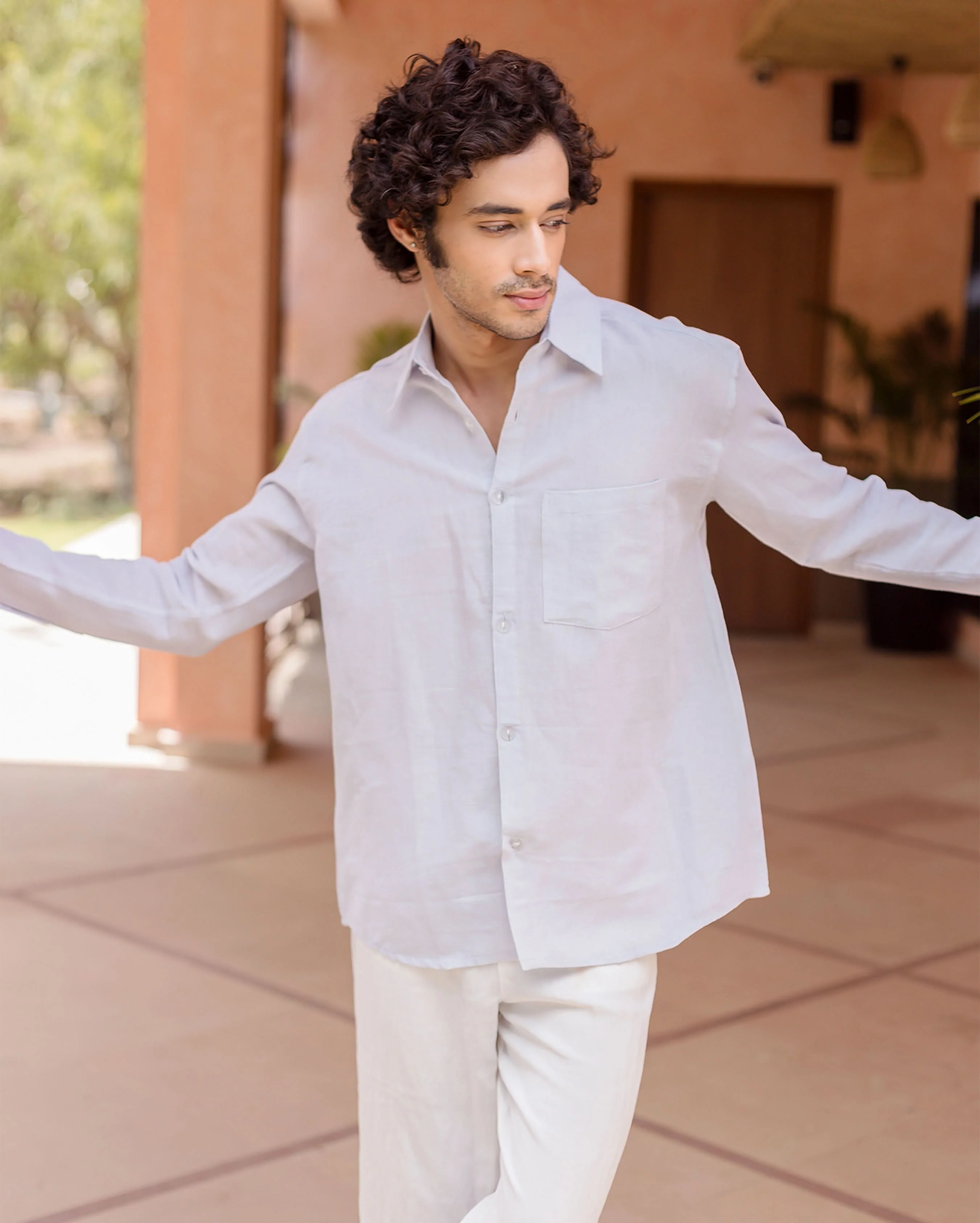 Elodie Blue Linen Solid Shirt - Image 3
