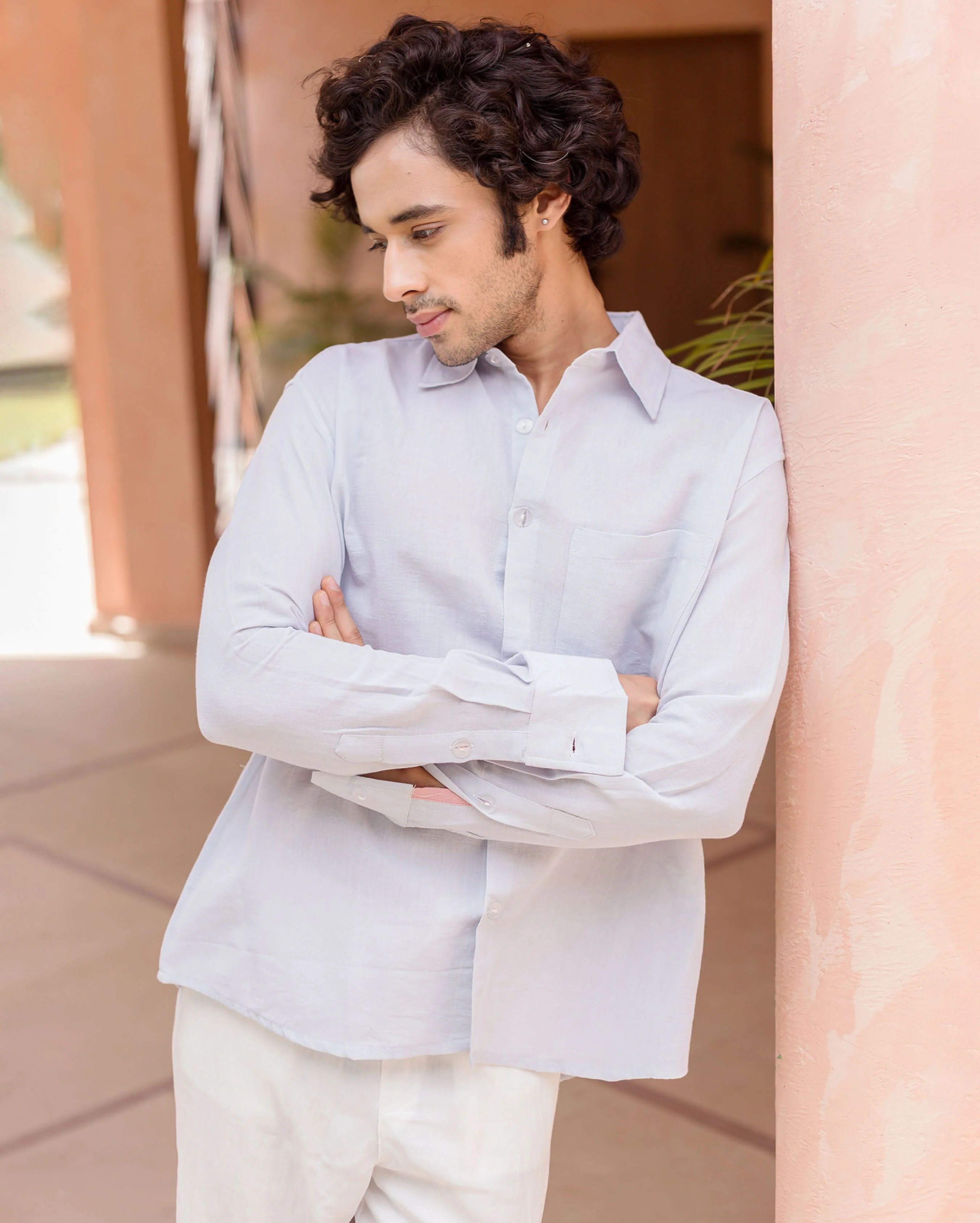 Elodie Blue Linen Solid Shirt - Image 4