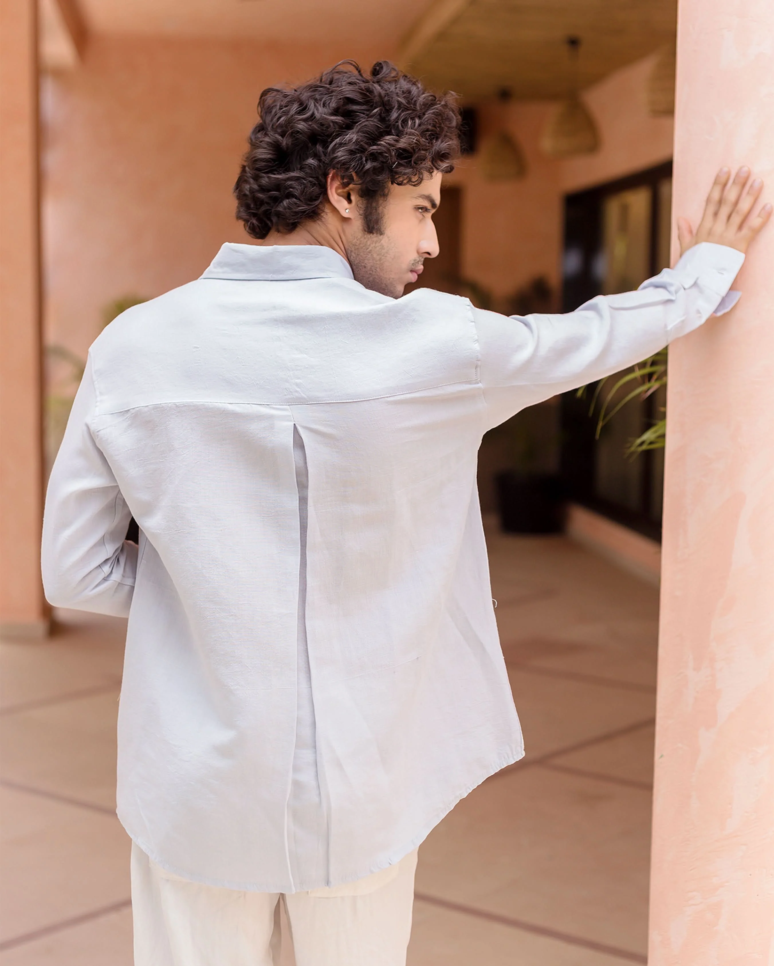 Elodie Blue Linen Solid Shirt - Image 5