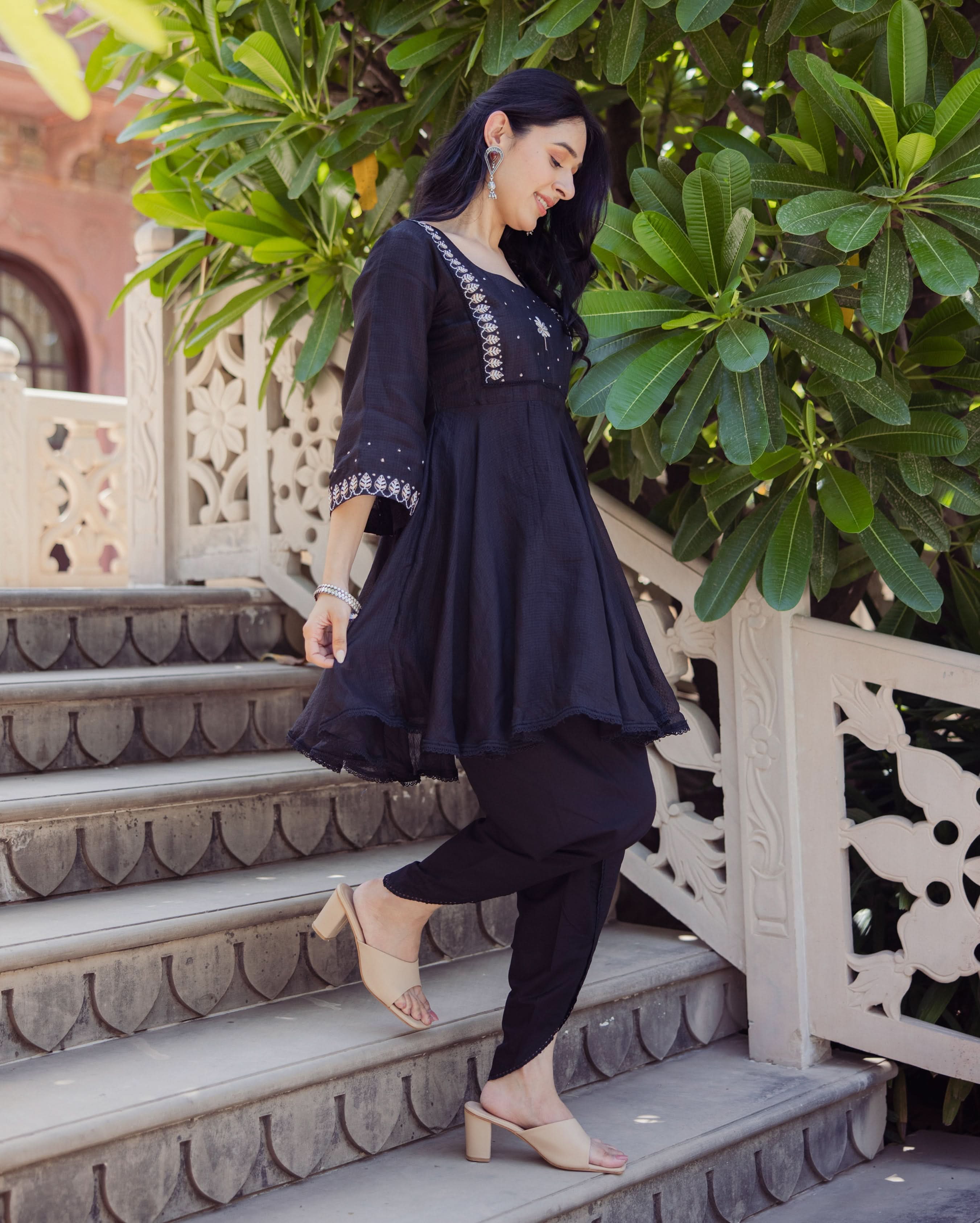 Enchanted Leaf Black Embroidered Doria Coord Set - Image 4