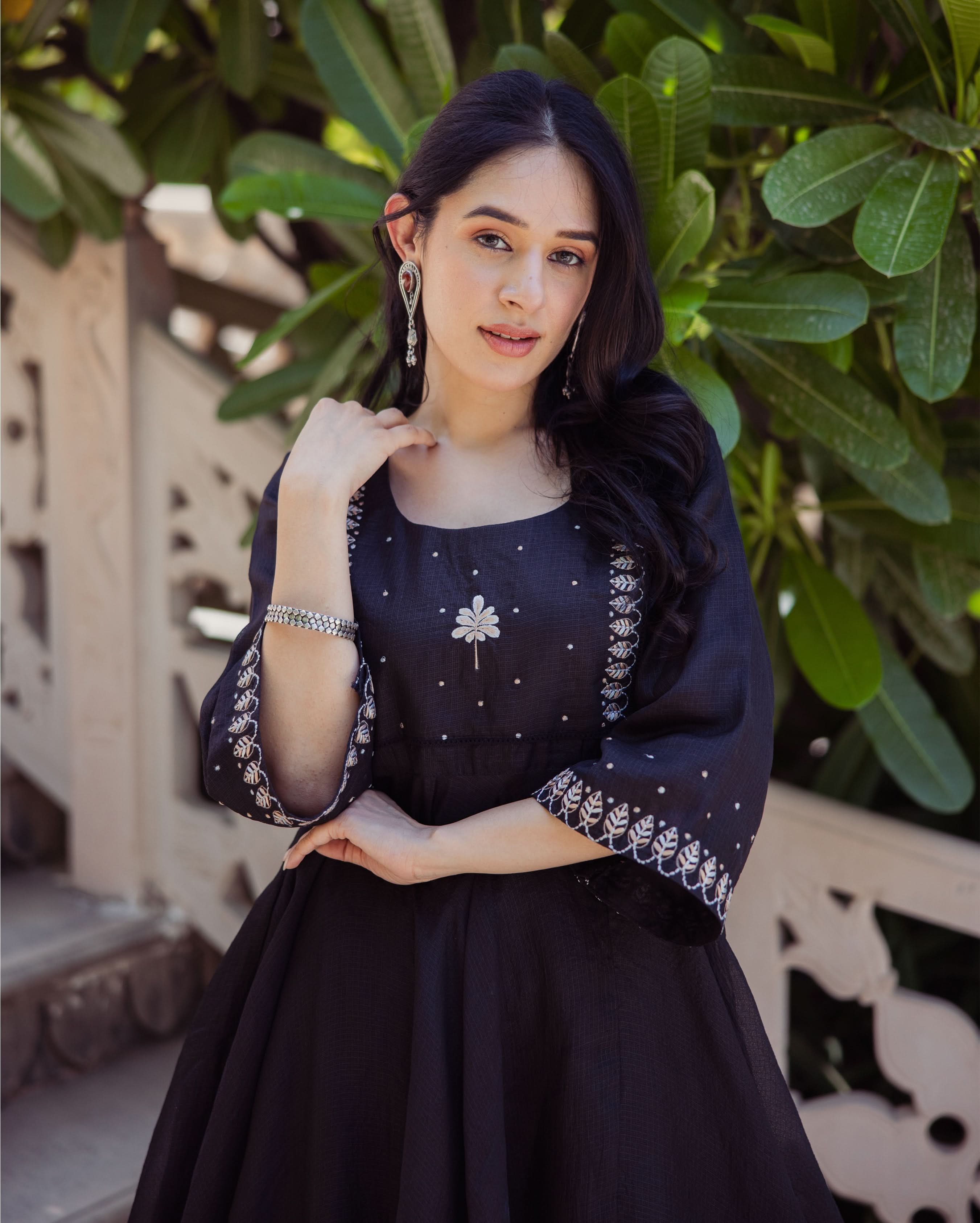 Enchanted Leaf Black Embroidered Doria Coord Set - Image 5