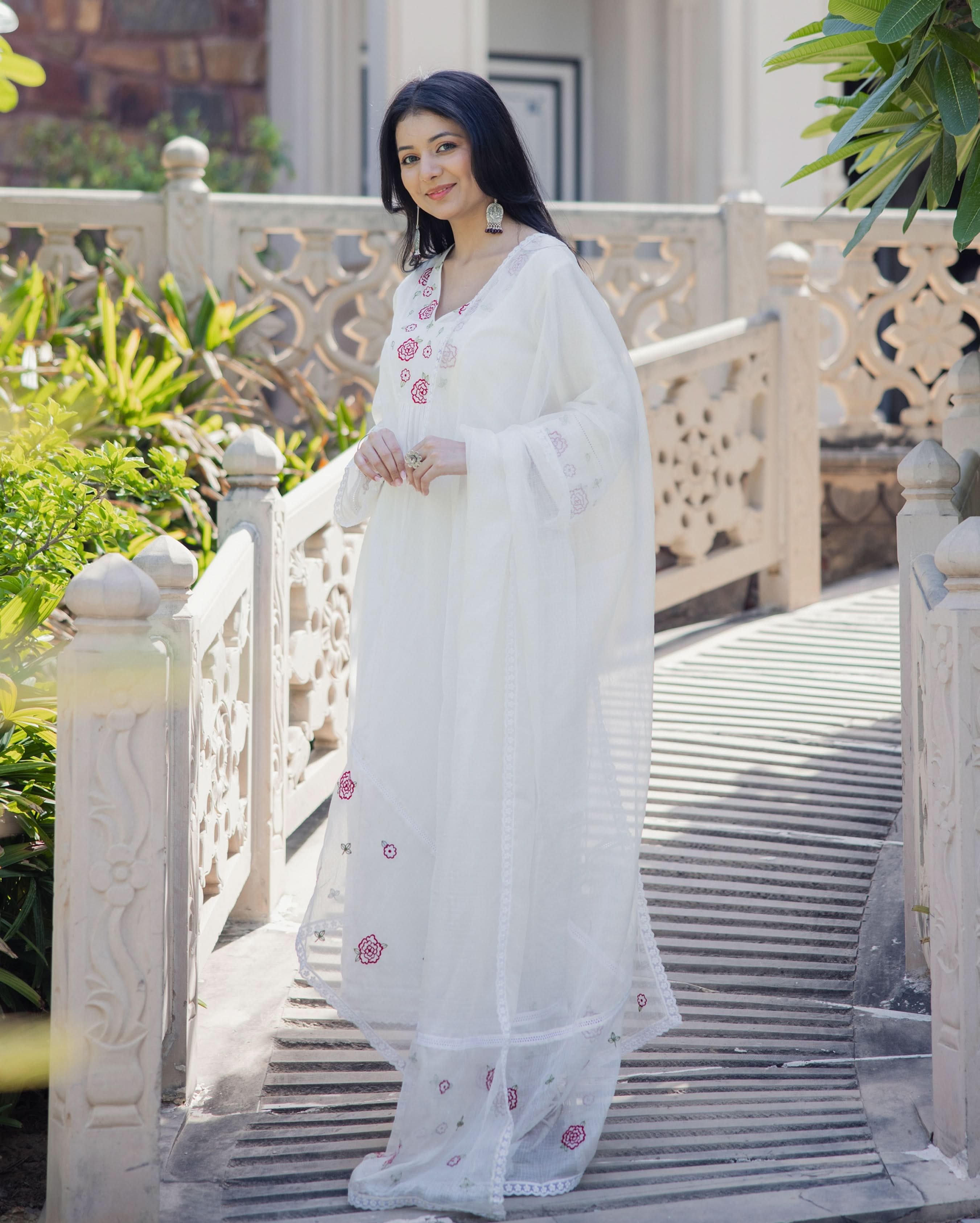 Fairy Dust White Embroidered Cotton Suit Set - Image 2