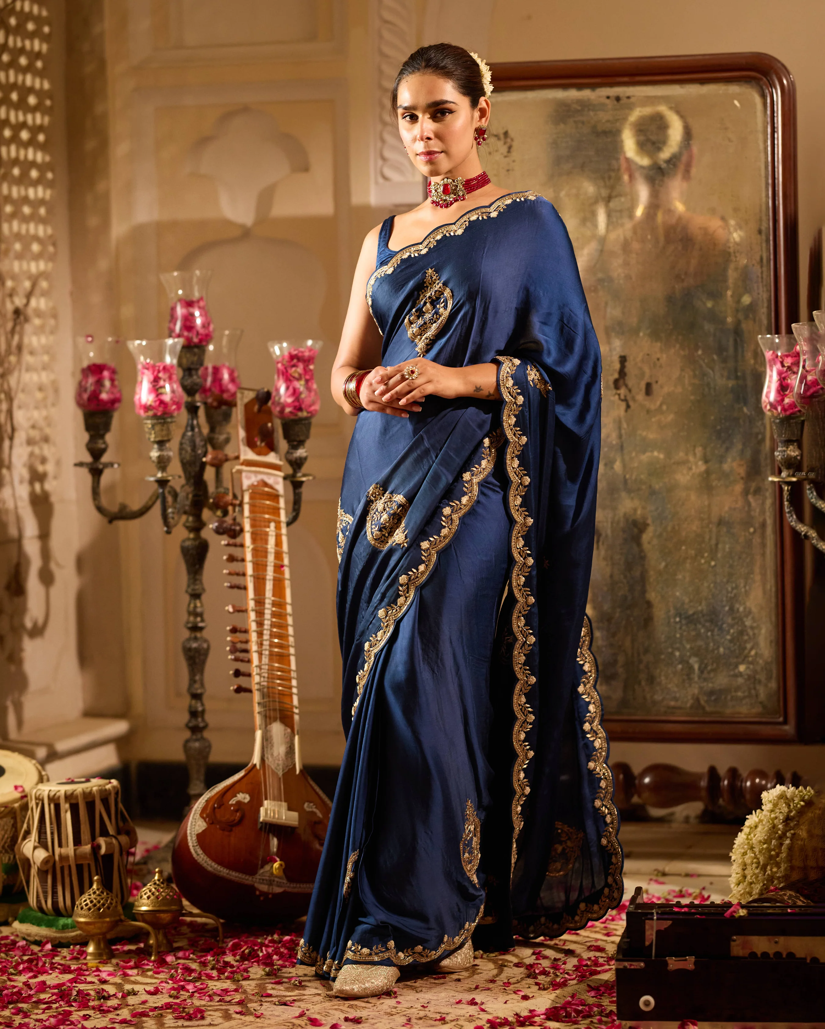 Fidaa Blue Handcrafted Satin Saree - Image 2