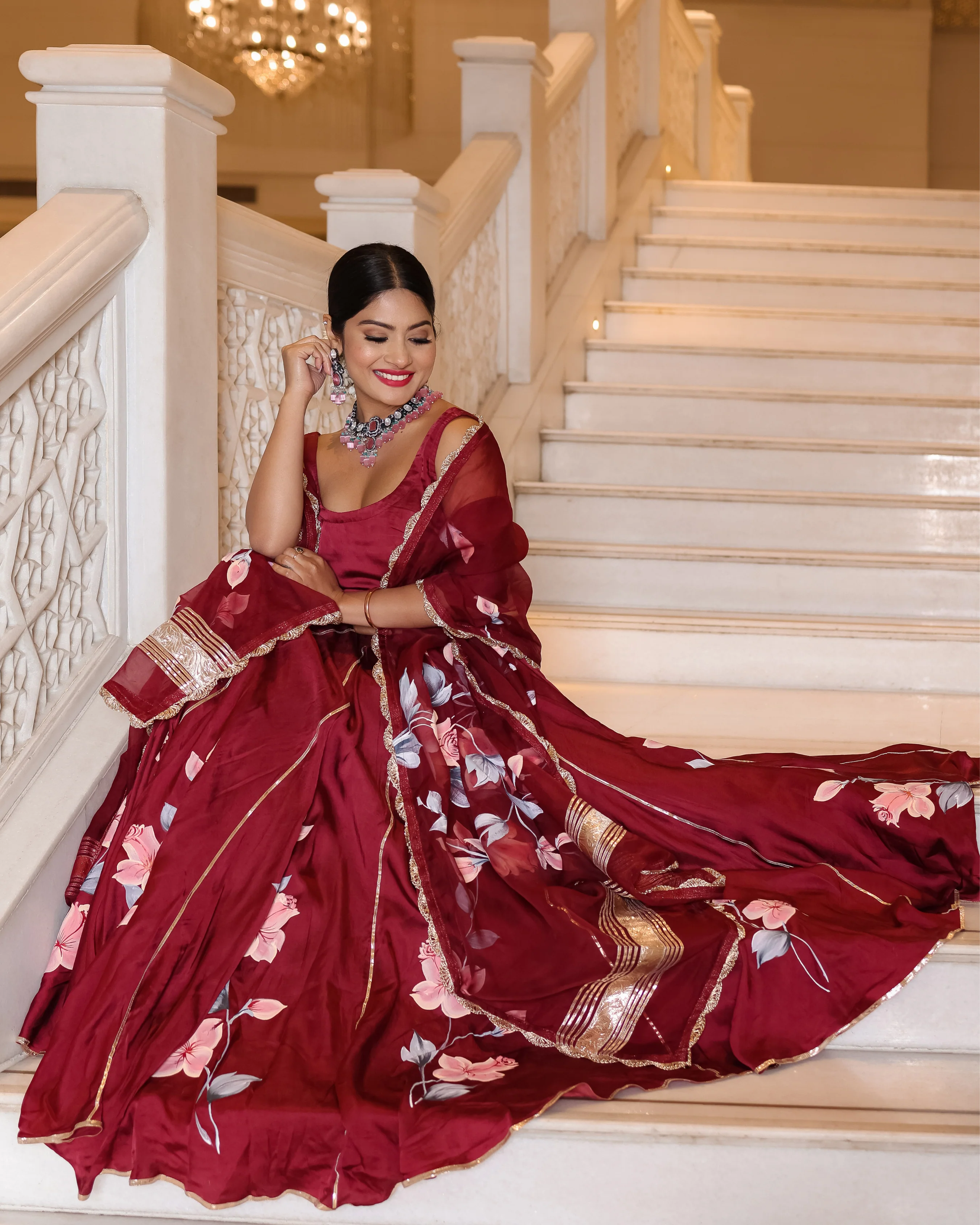 Fired Brick Handpainted Lehenga Set - Image 2