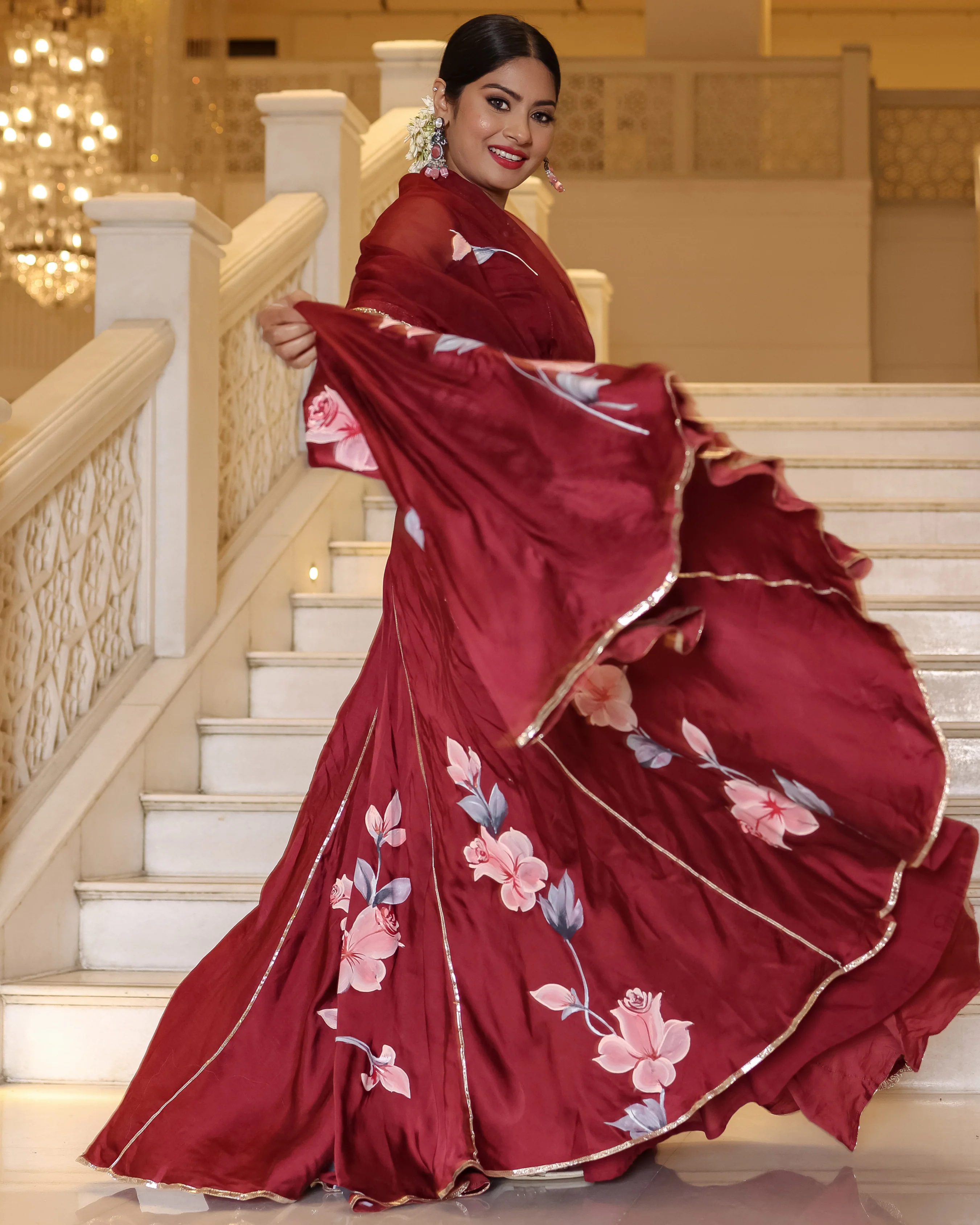 Fired Brick Handpainted Lehenga Set - Image 6