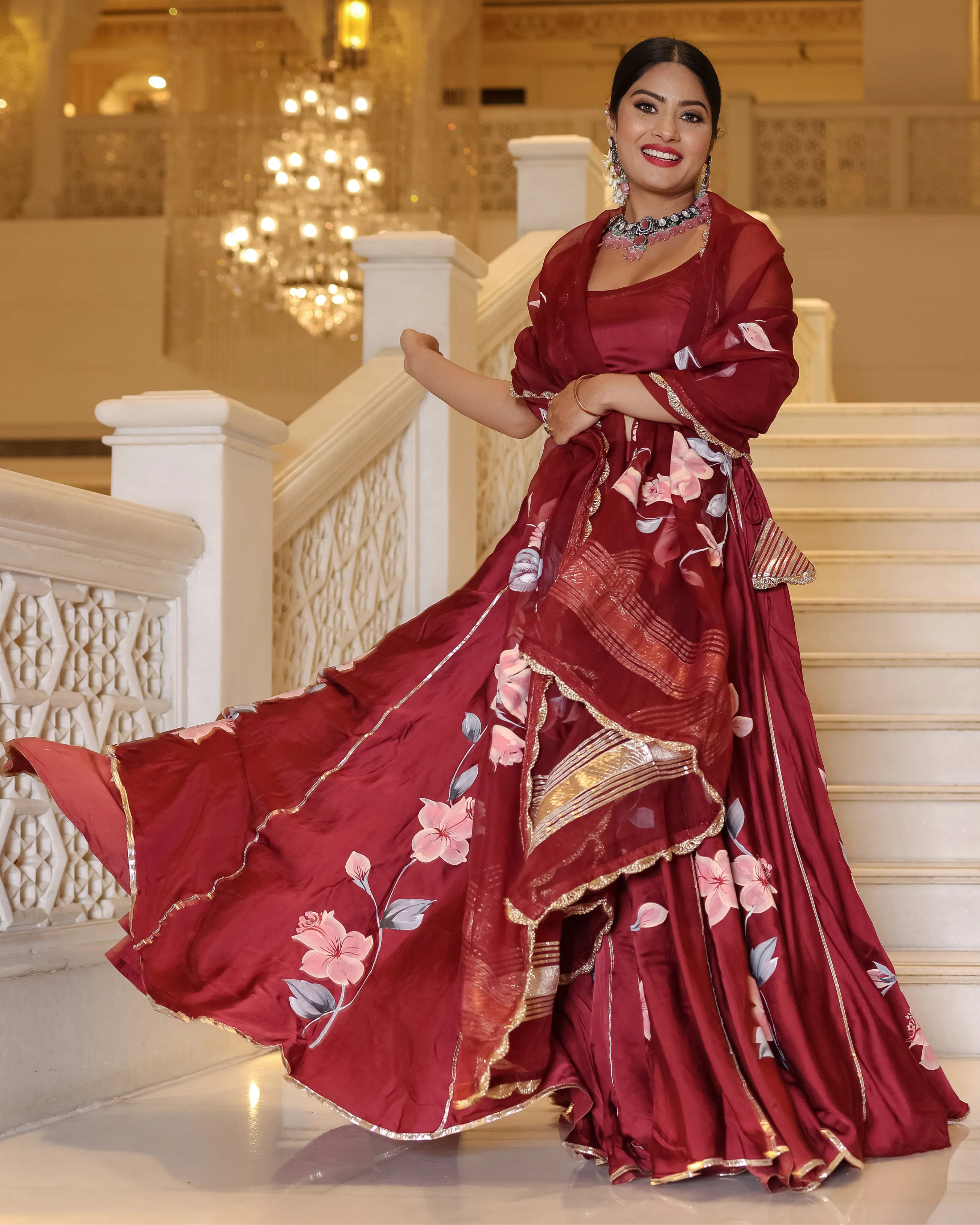 Fired Brick Handpainted Lehenga Set - Image 8