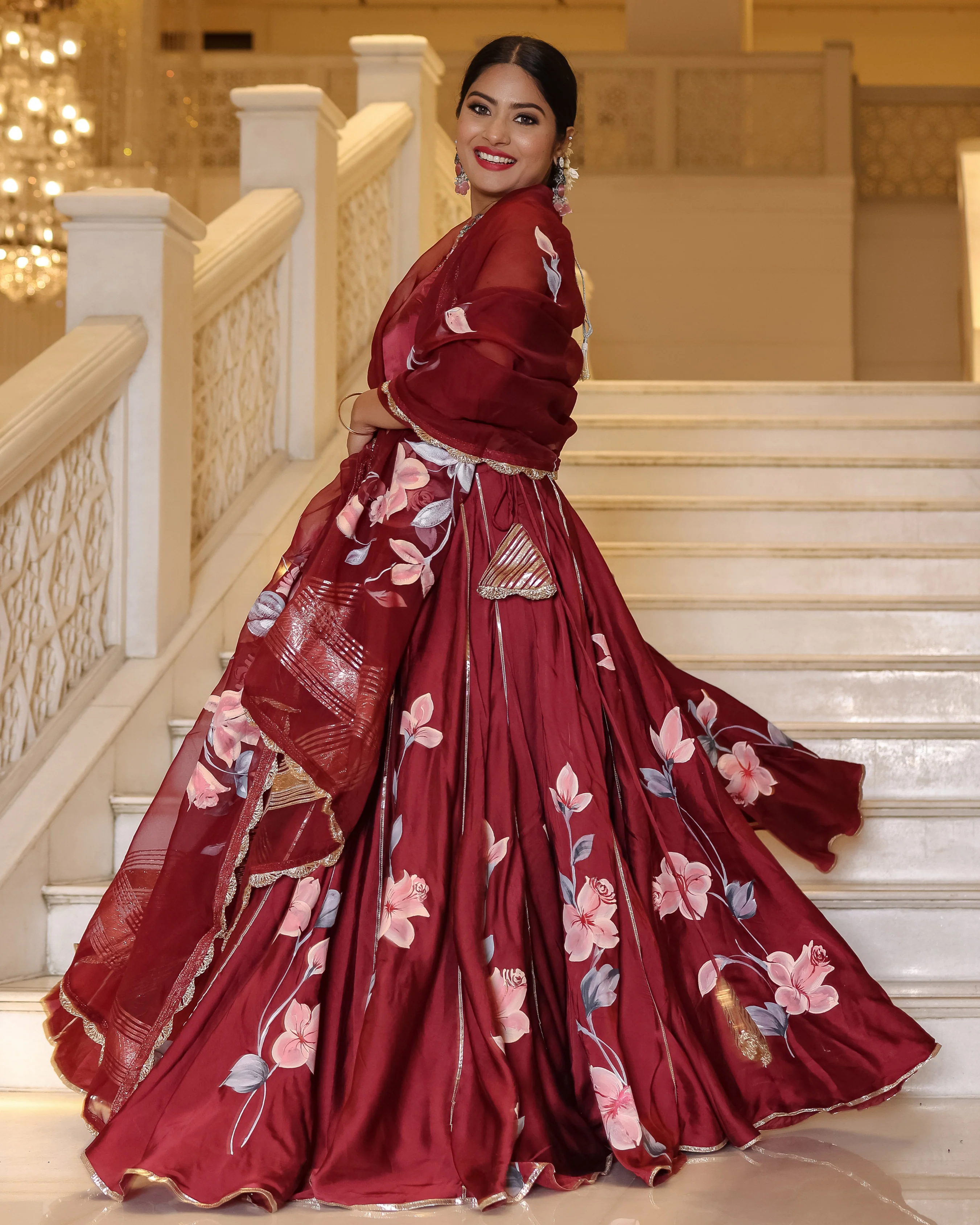 Fired Brick Handpainted Lehenga Set - Image 9