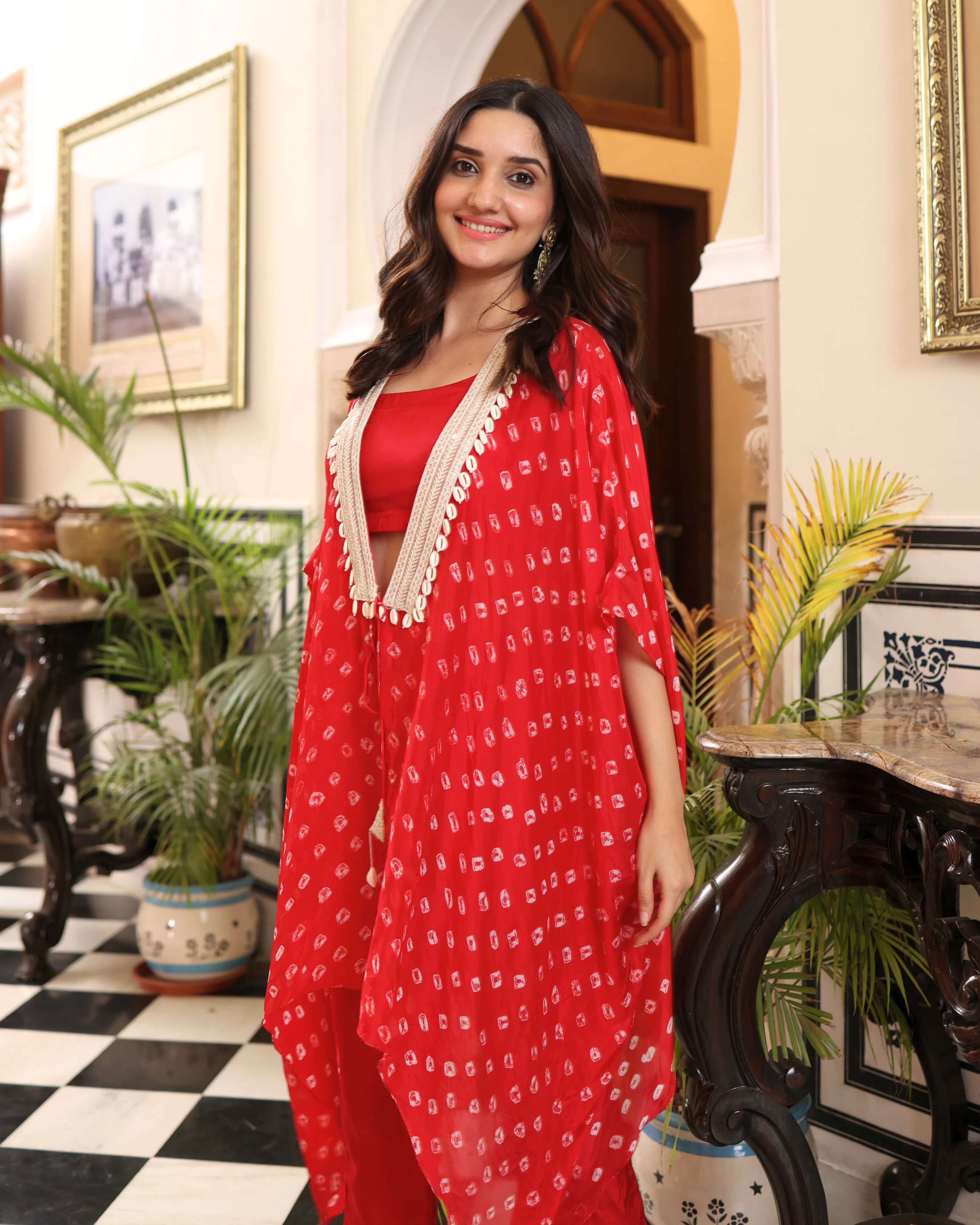 Flaming Red Bandhani Silk Coord Set - Image 9