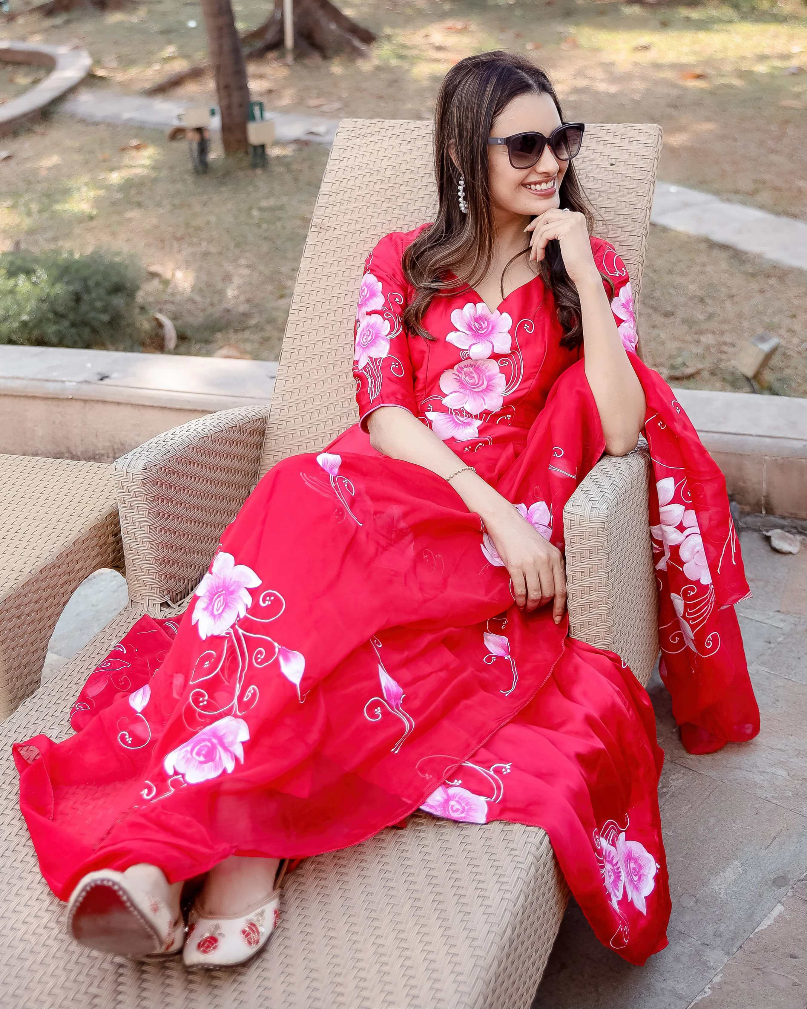 Flamingo Red Handpainted Suit Set - Image 4