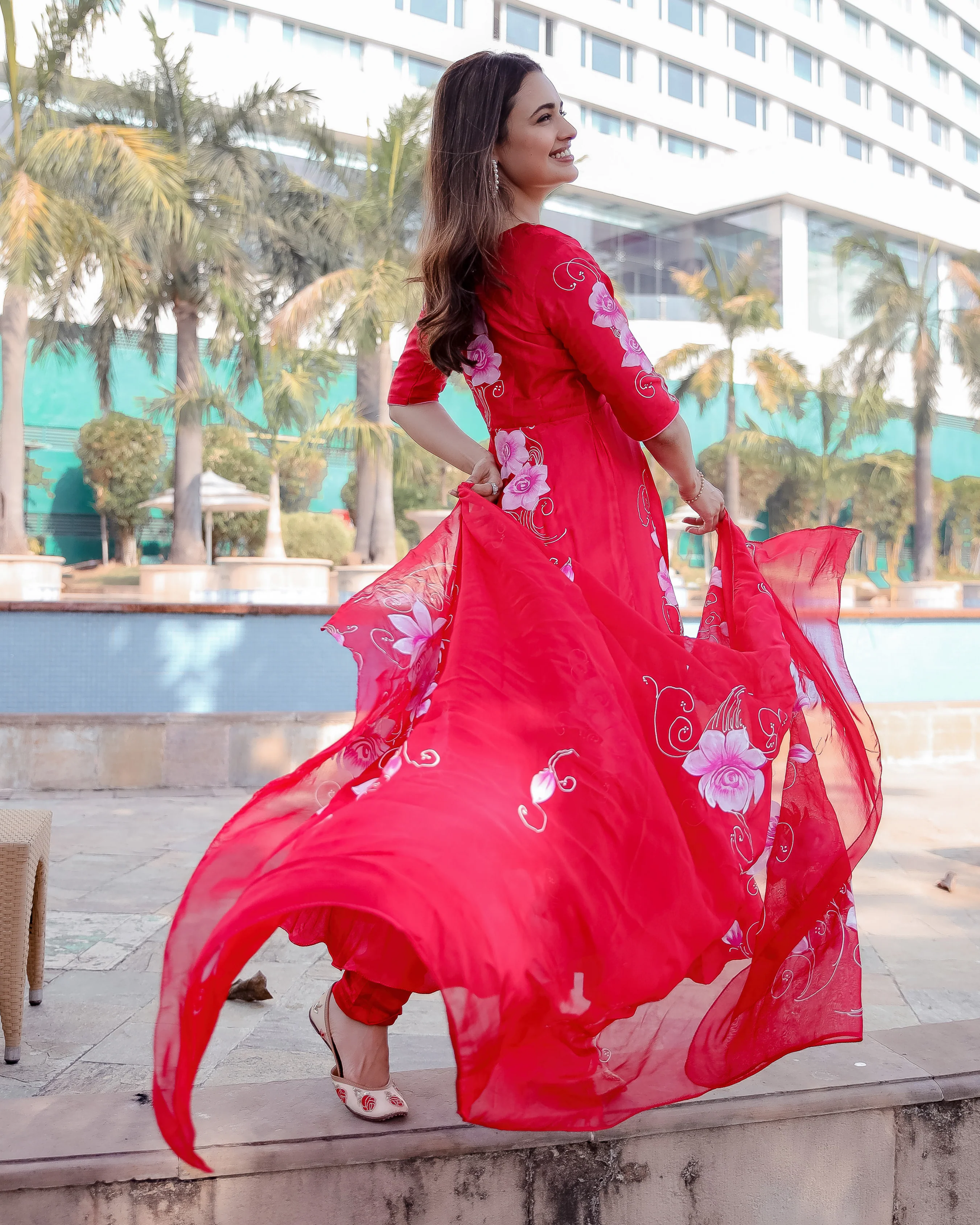 Flamingo Red Handpainted Suit Set - Image 7