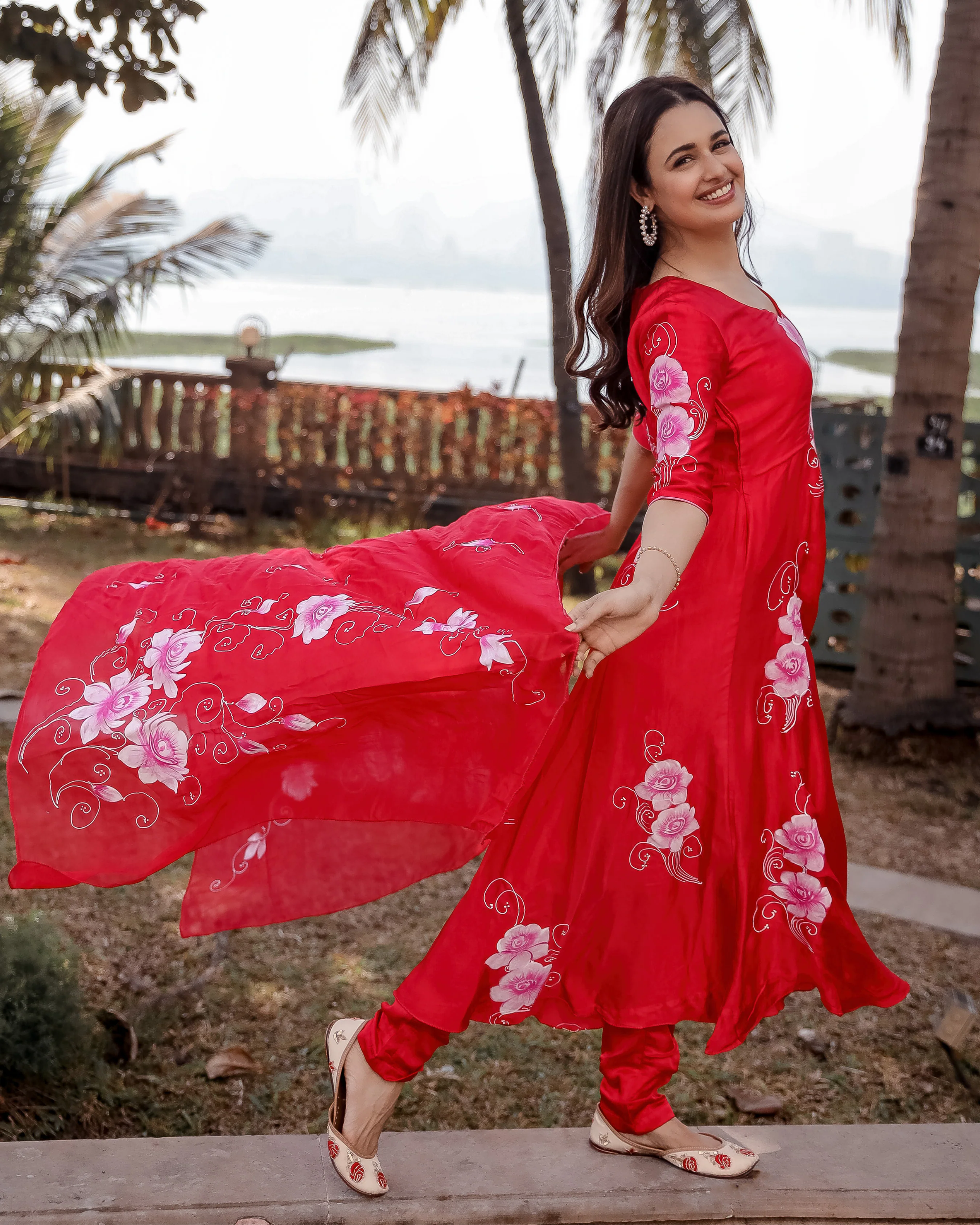 Flamingo Red Handpainted Suit Set - Image 8