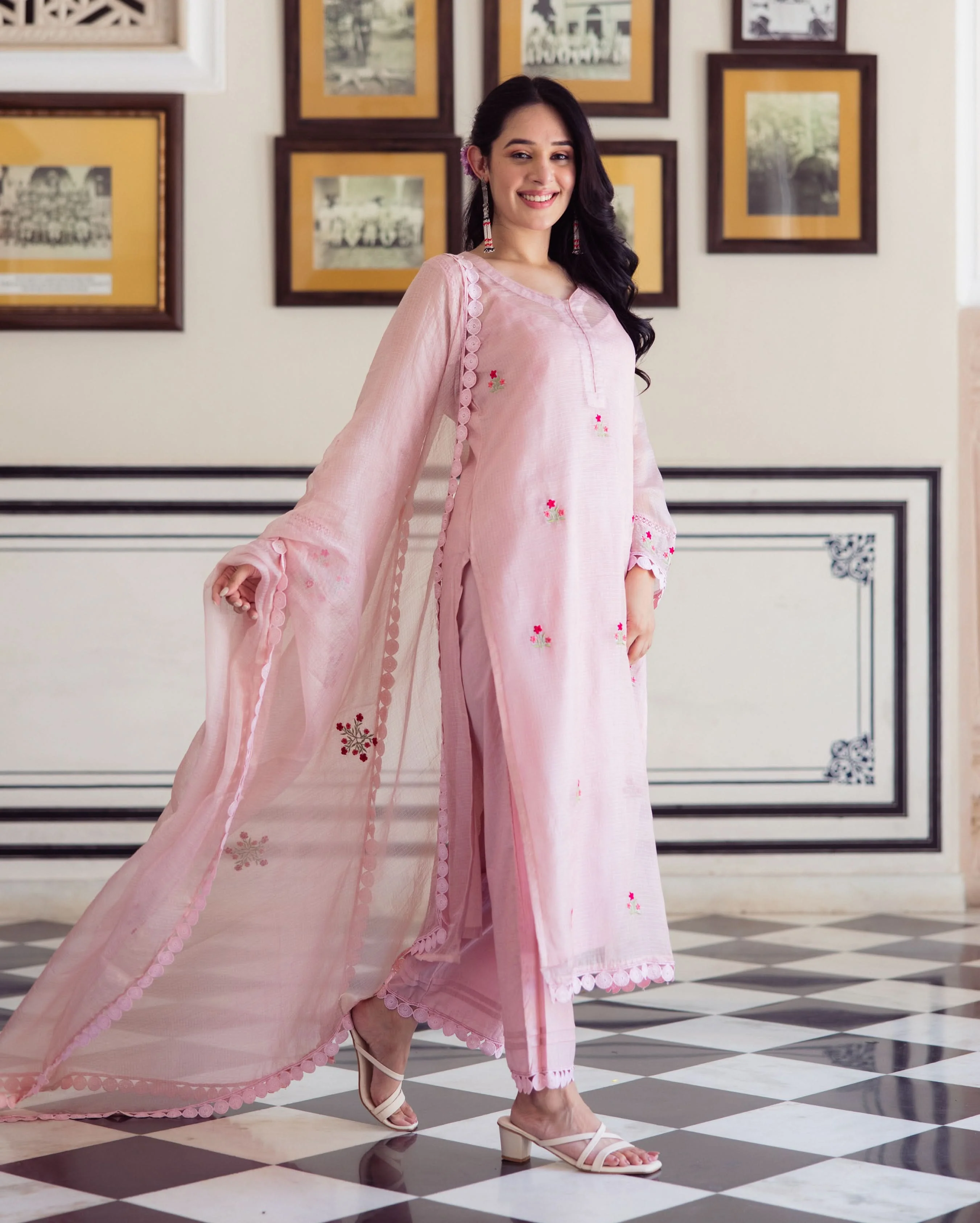 Flashy Pink Embroidered Doria Suit Set - Image 3