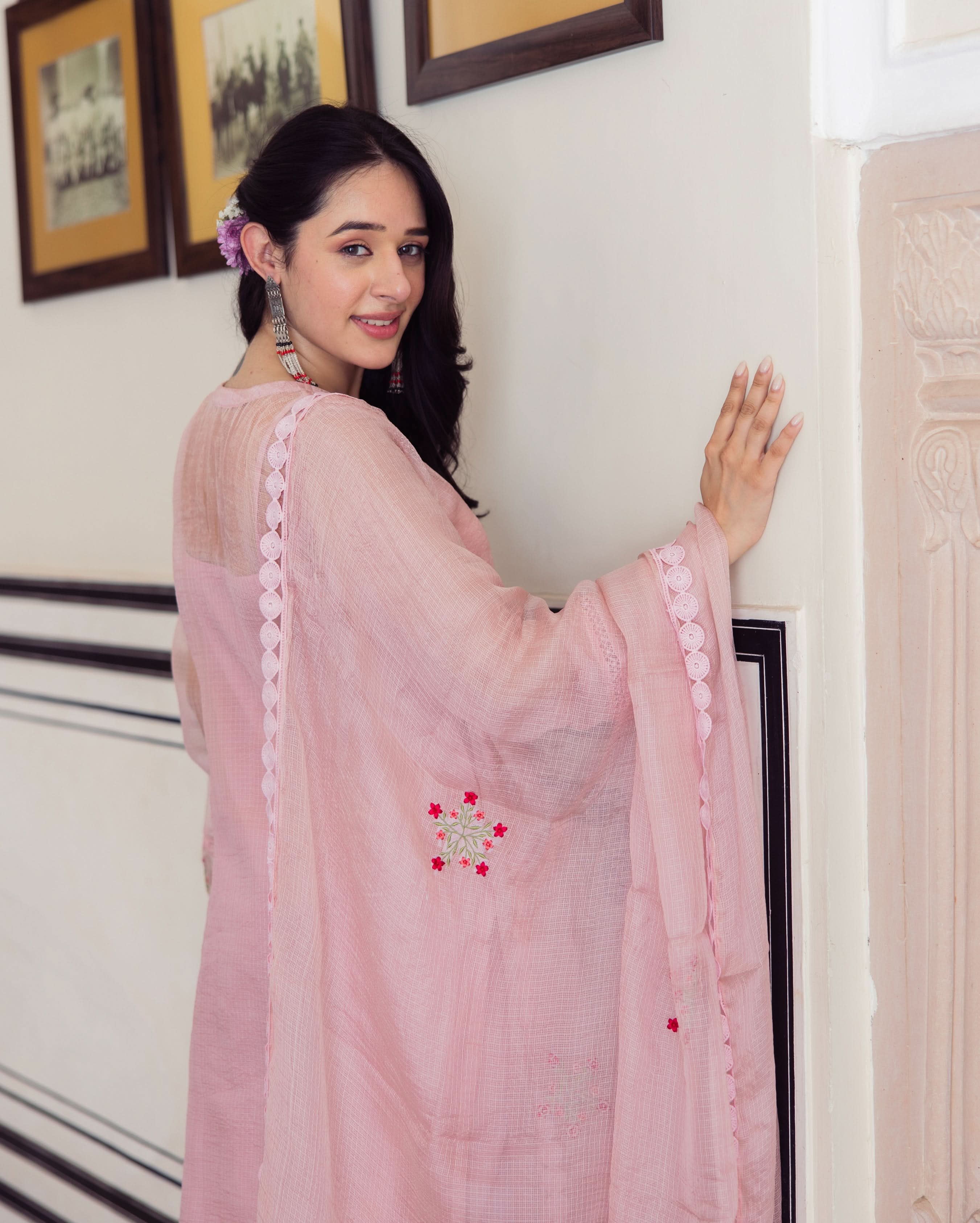 Flashy Pink Embroidered Doria Suit Set - Image 7