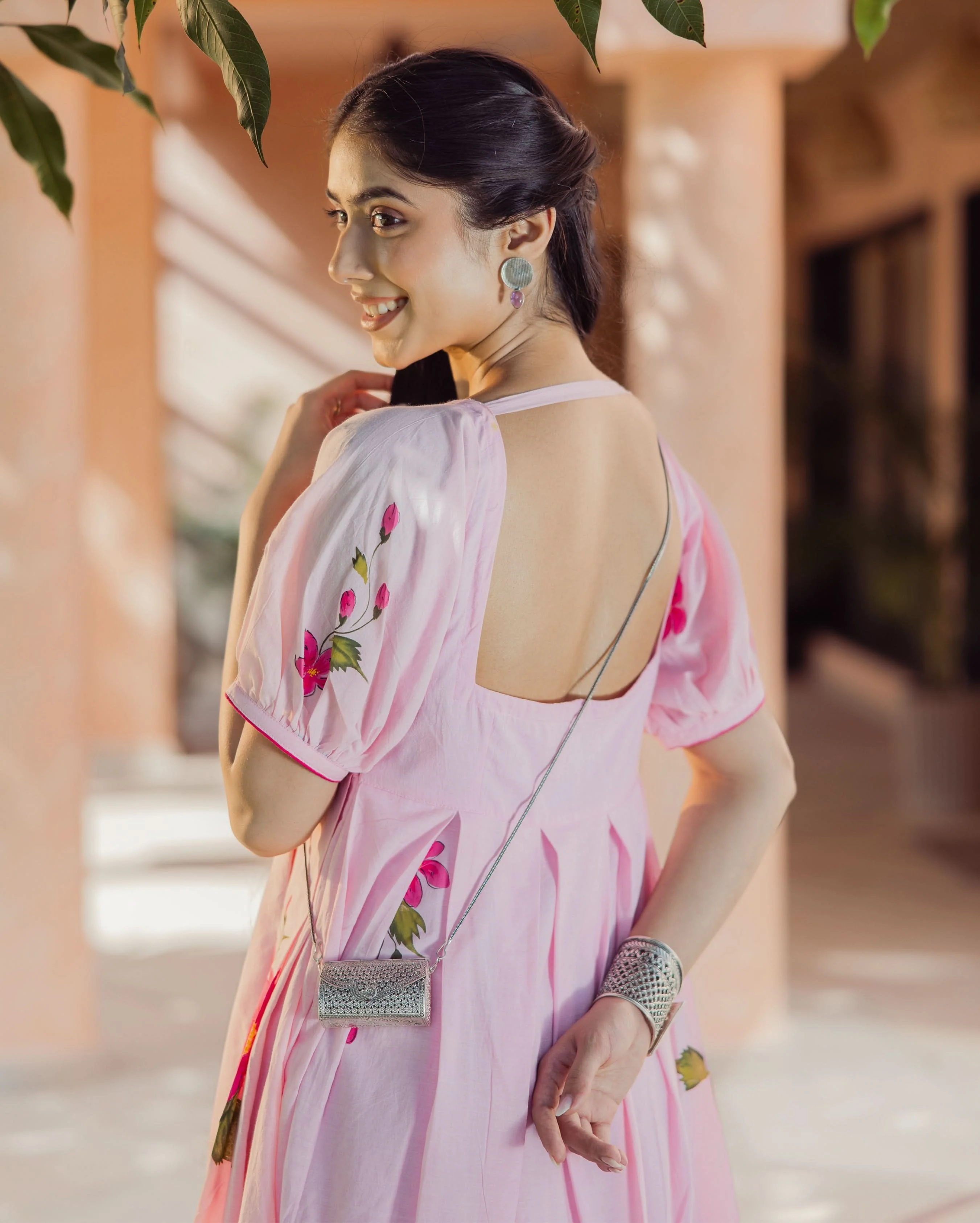 Flora Fable Pink Handpainted Cotton Dress - Image 7