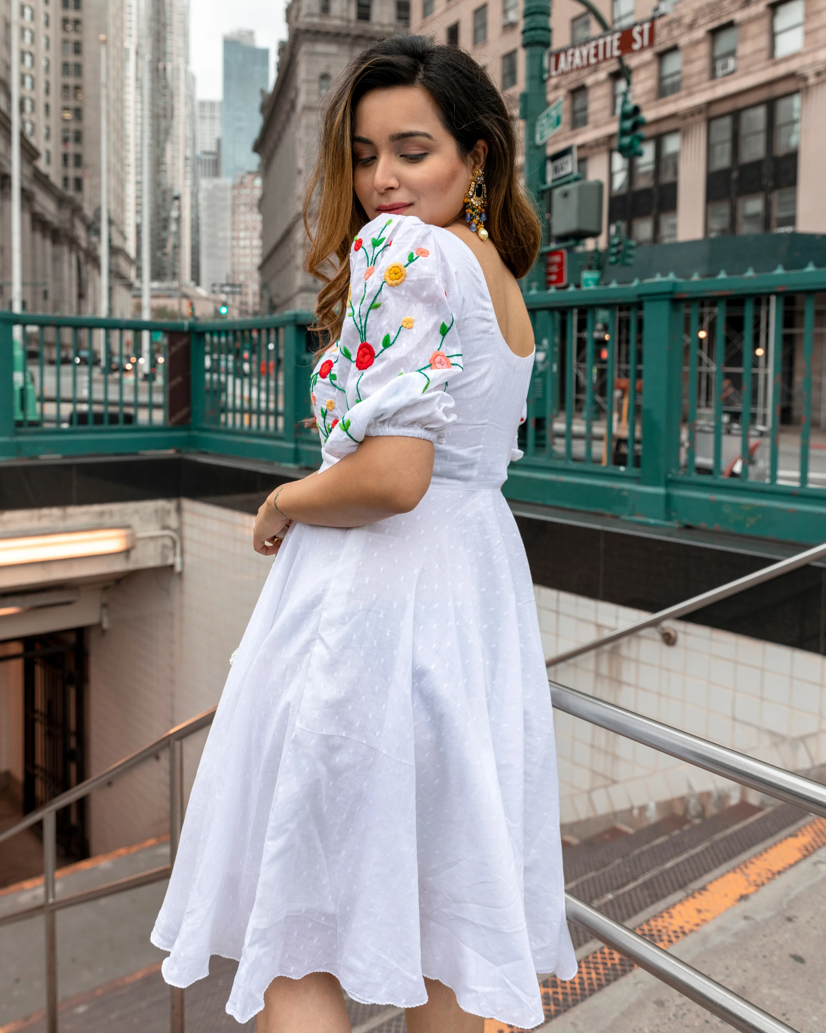 Floral Bunch Embroidered Cotton Dress - Image 3