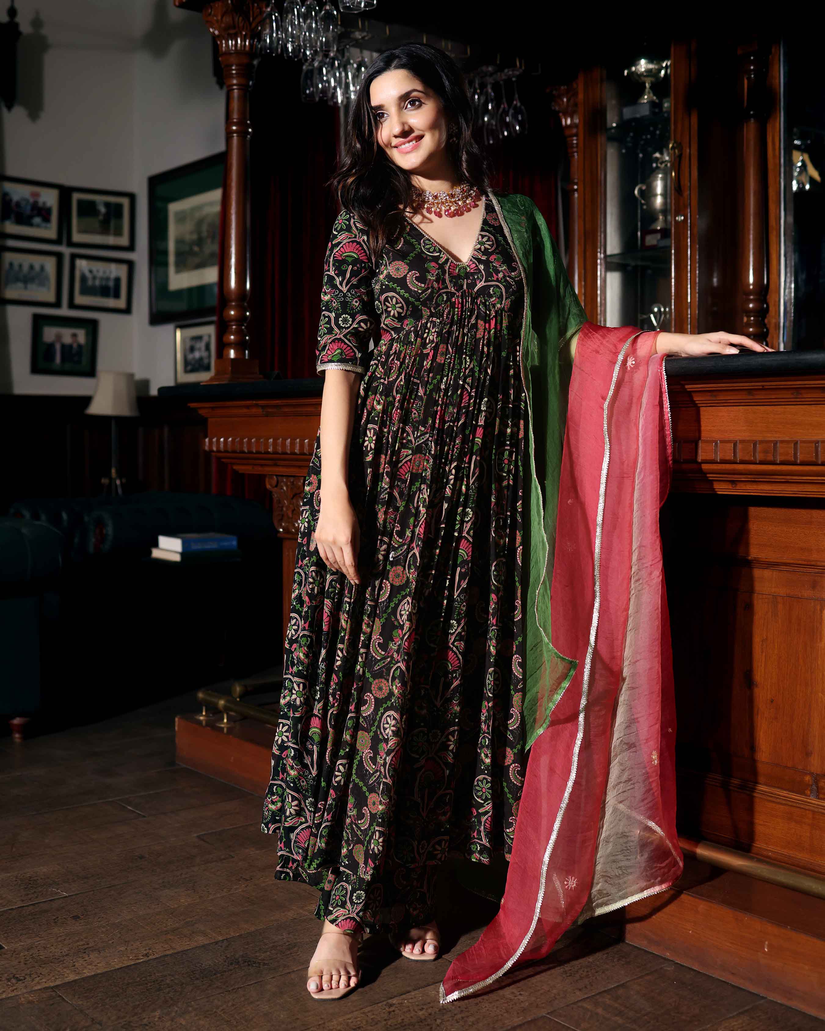 Florris Mush Black Printed Chinon Suit Set - Image 4