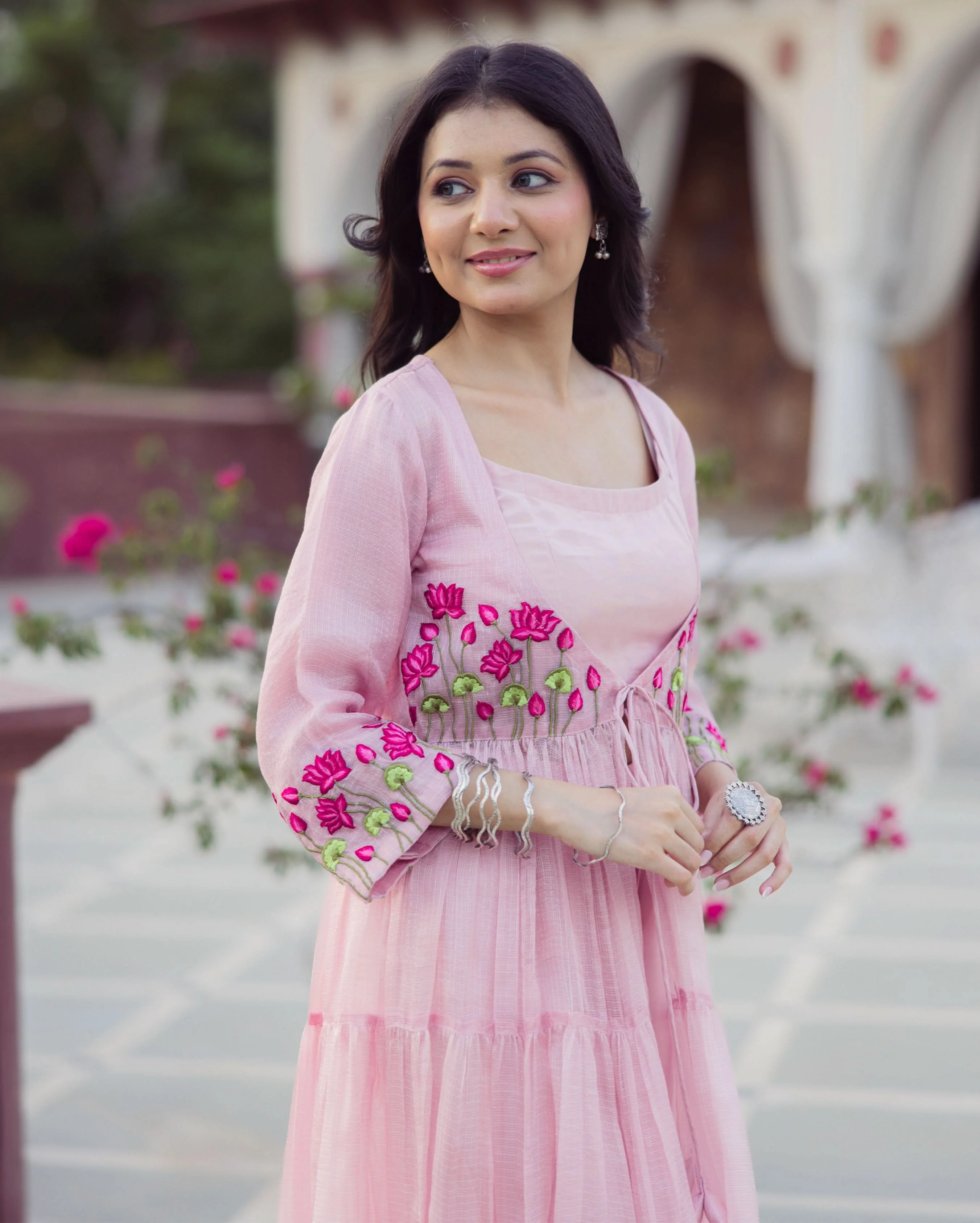 Flowy Pink Embroidered Doria Coord Set - Image 5