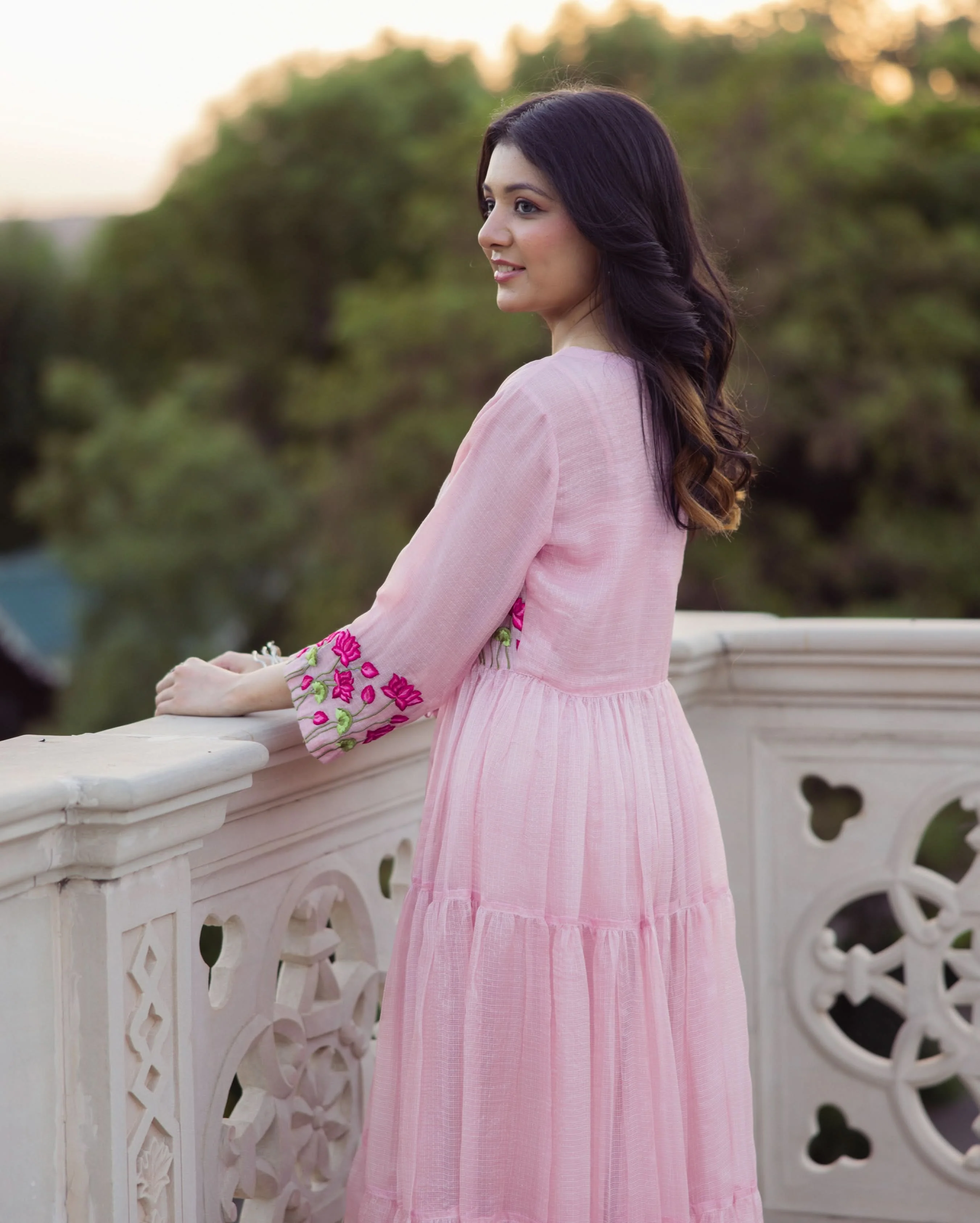 Flowy Pink Embroidered Doria Coord Set - Image 6