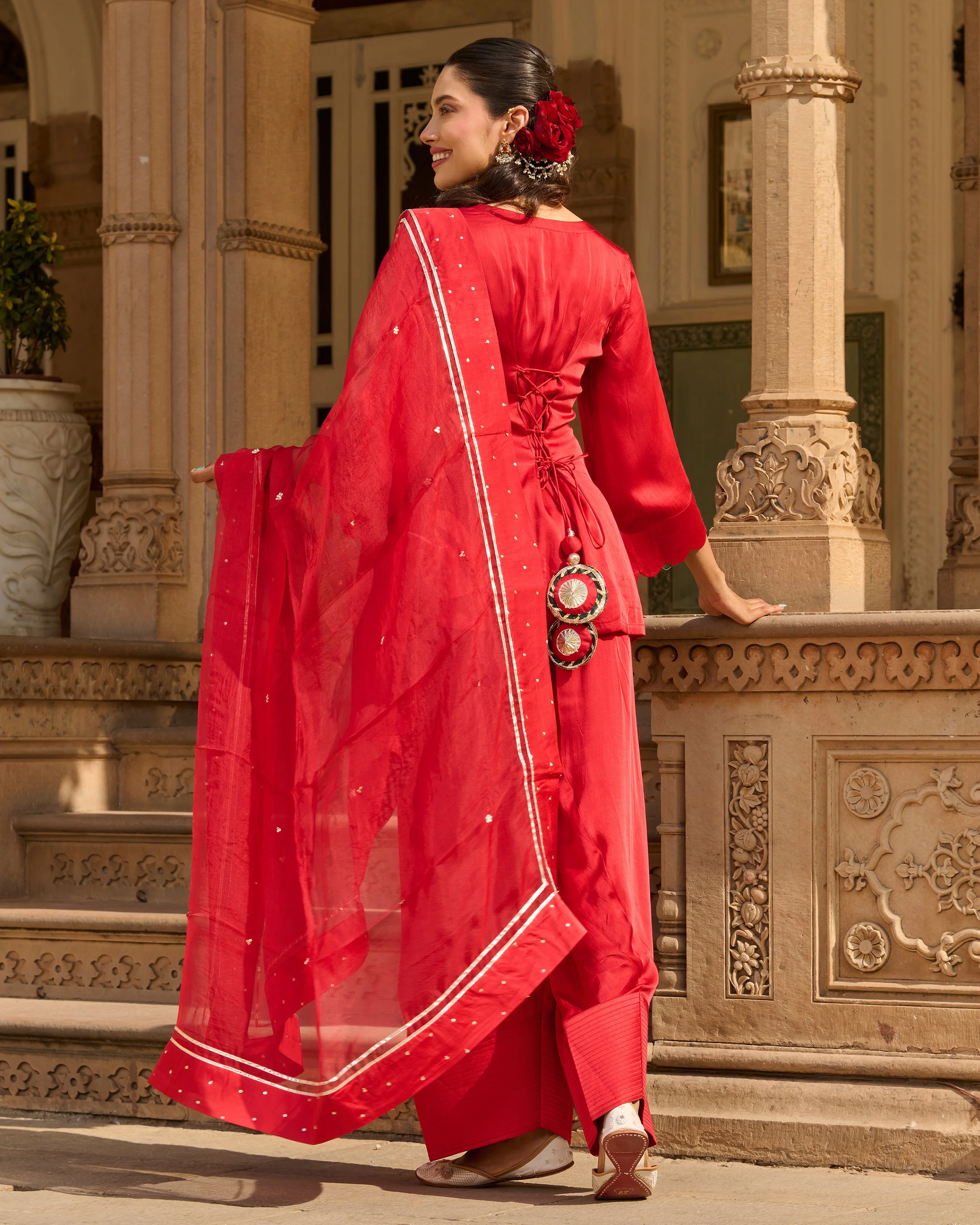 Flux Red Solid Satin Farsi Salwar Set - Image 8