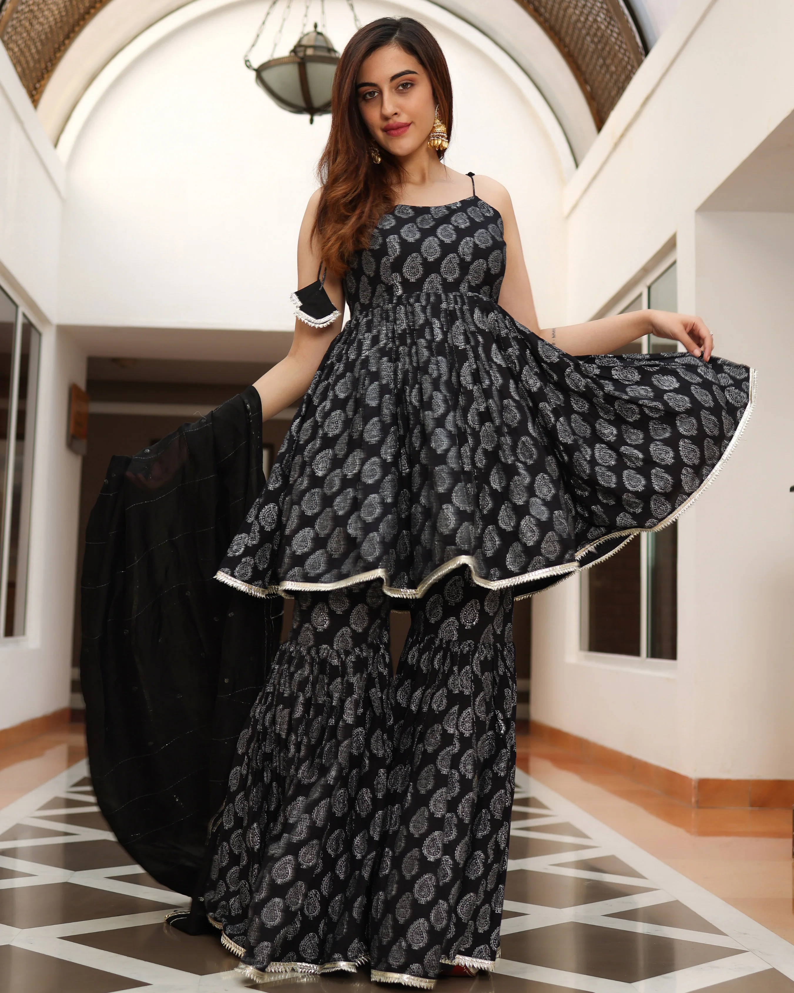 Fresh Black Handblock Sharara Set - Image 6